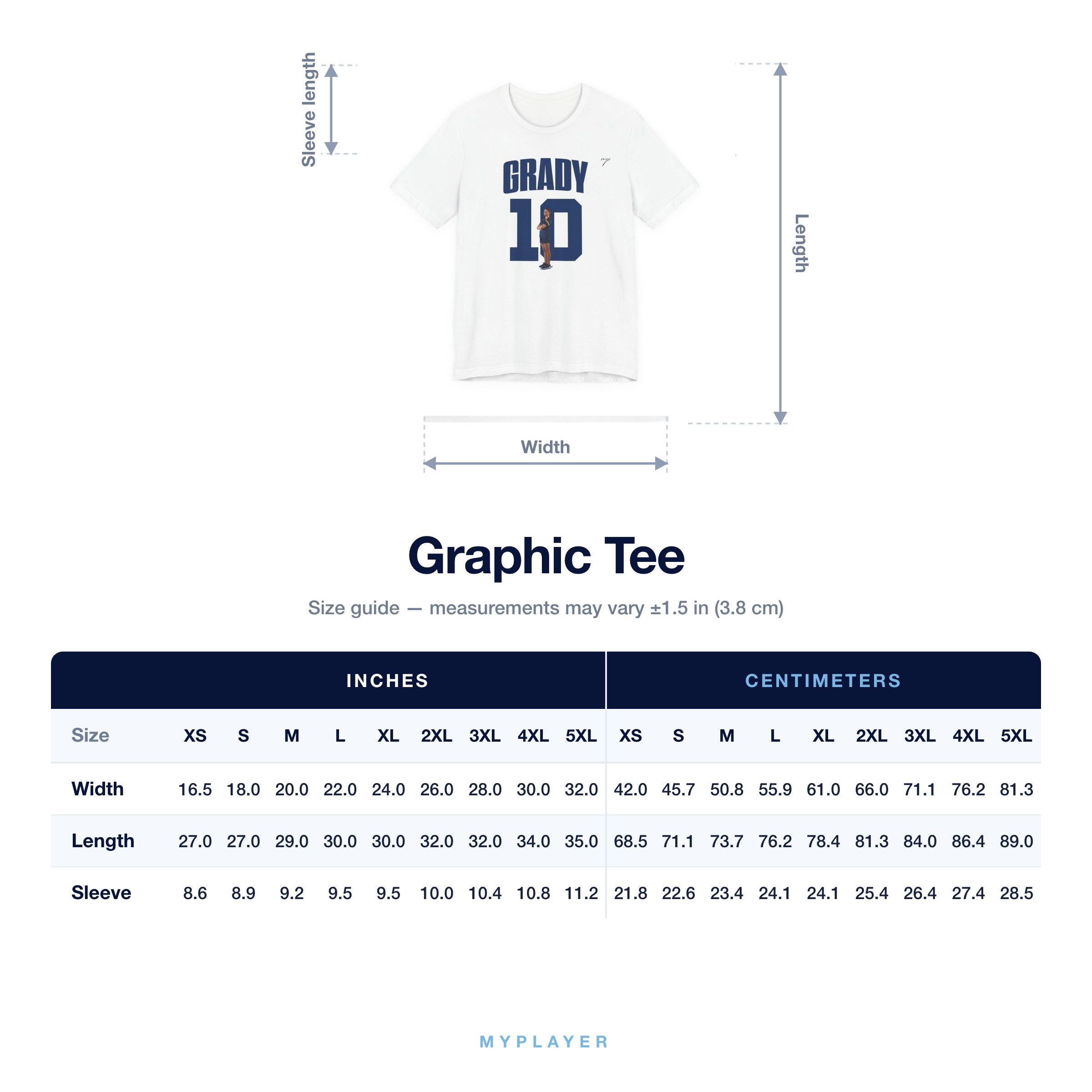 Graphic Tee size chart