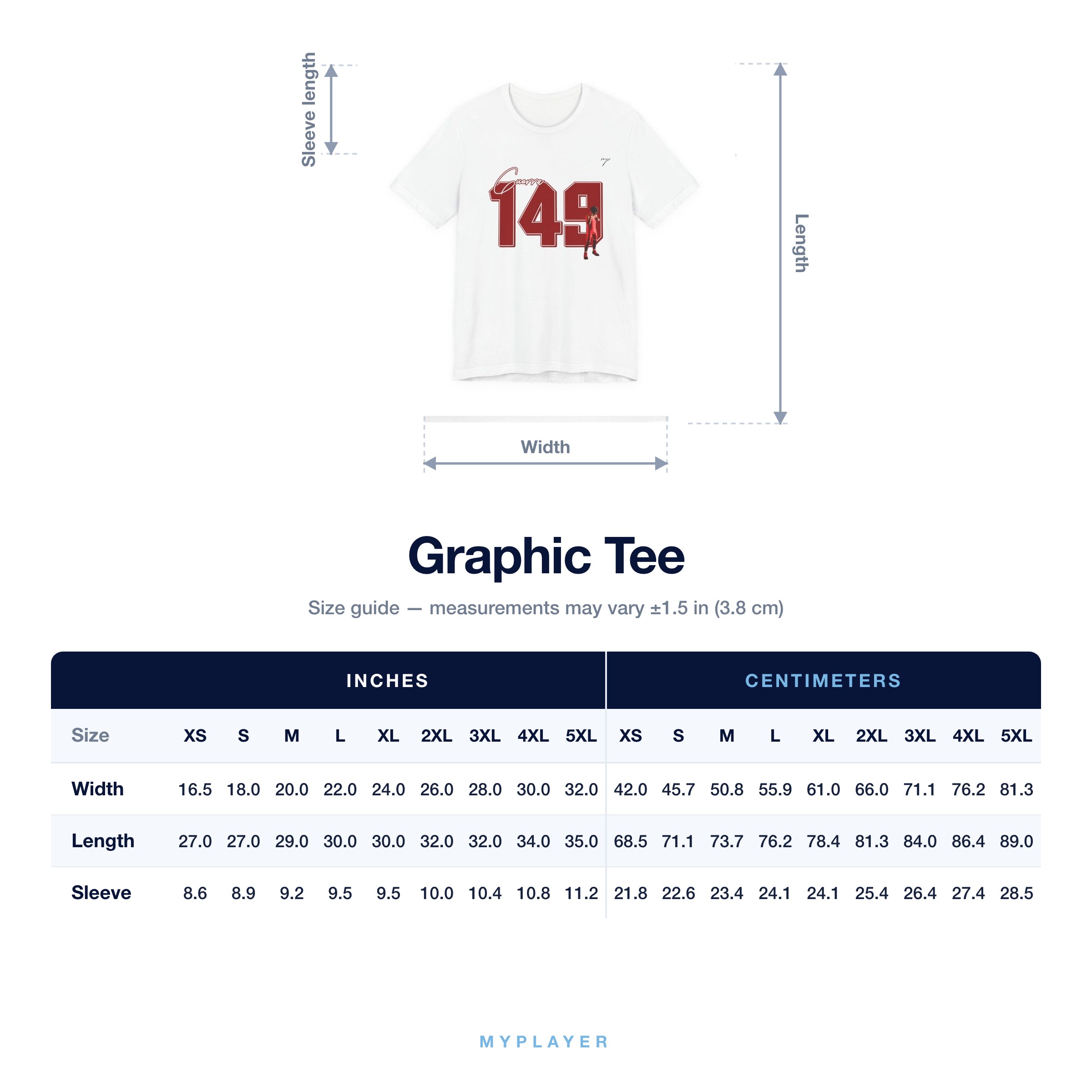 Graphic Tee size chart