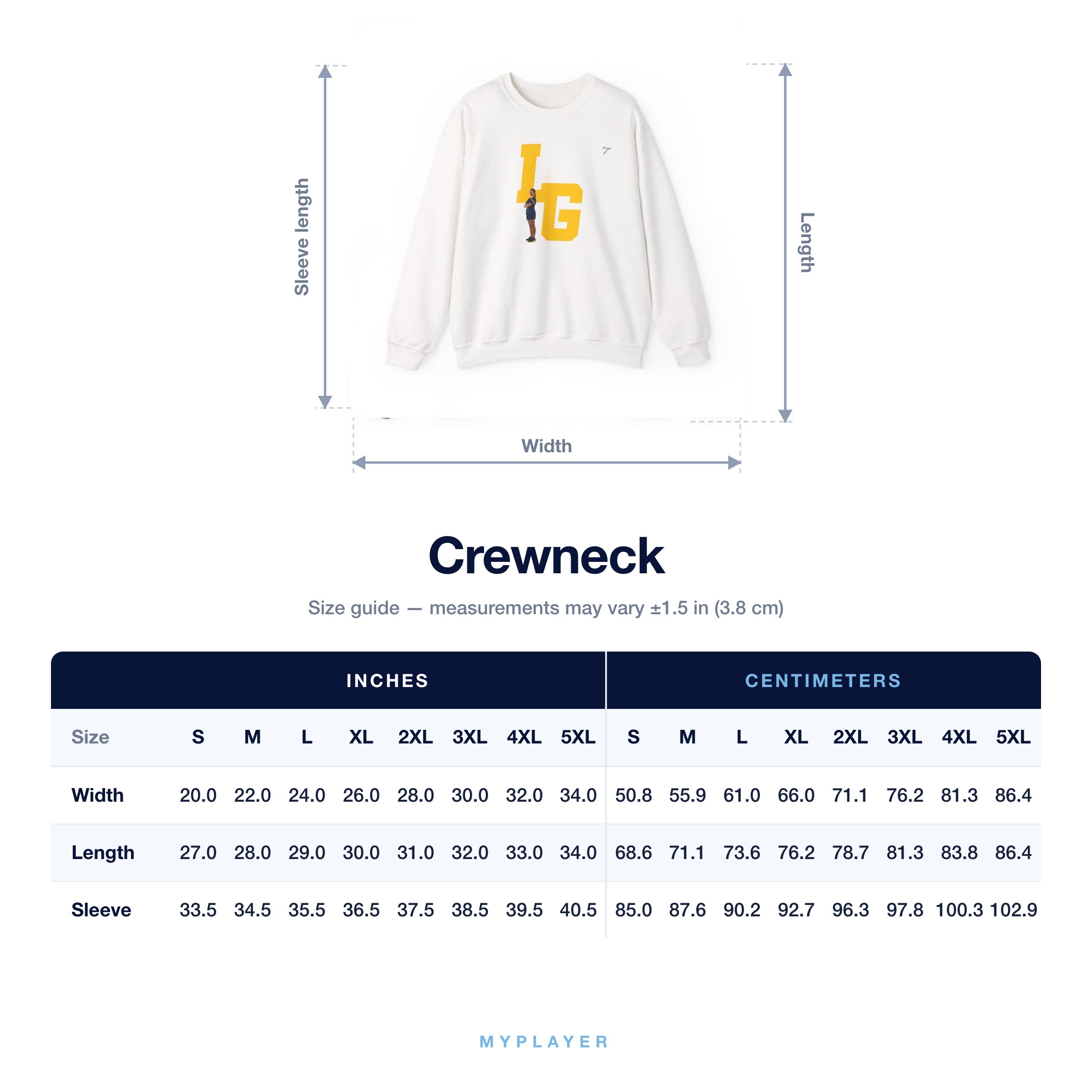 Crewneck size chart