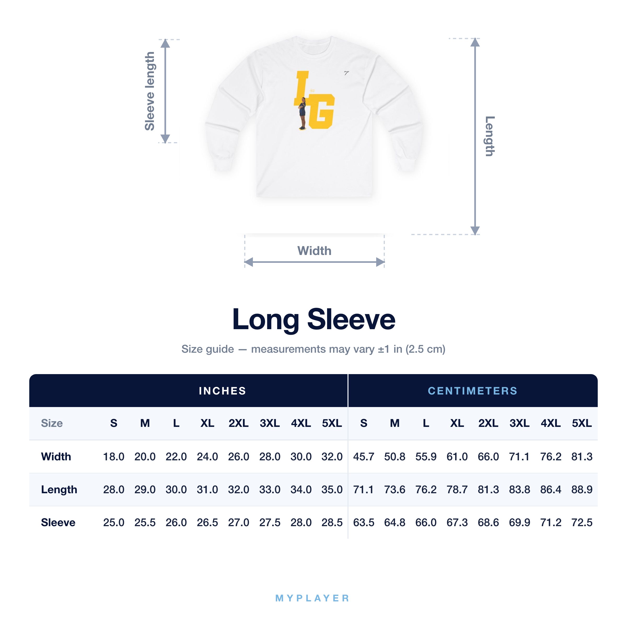 Long Sleeve size chart