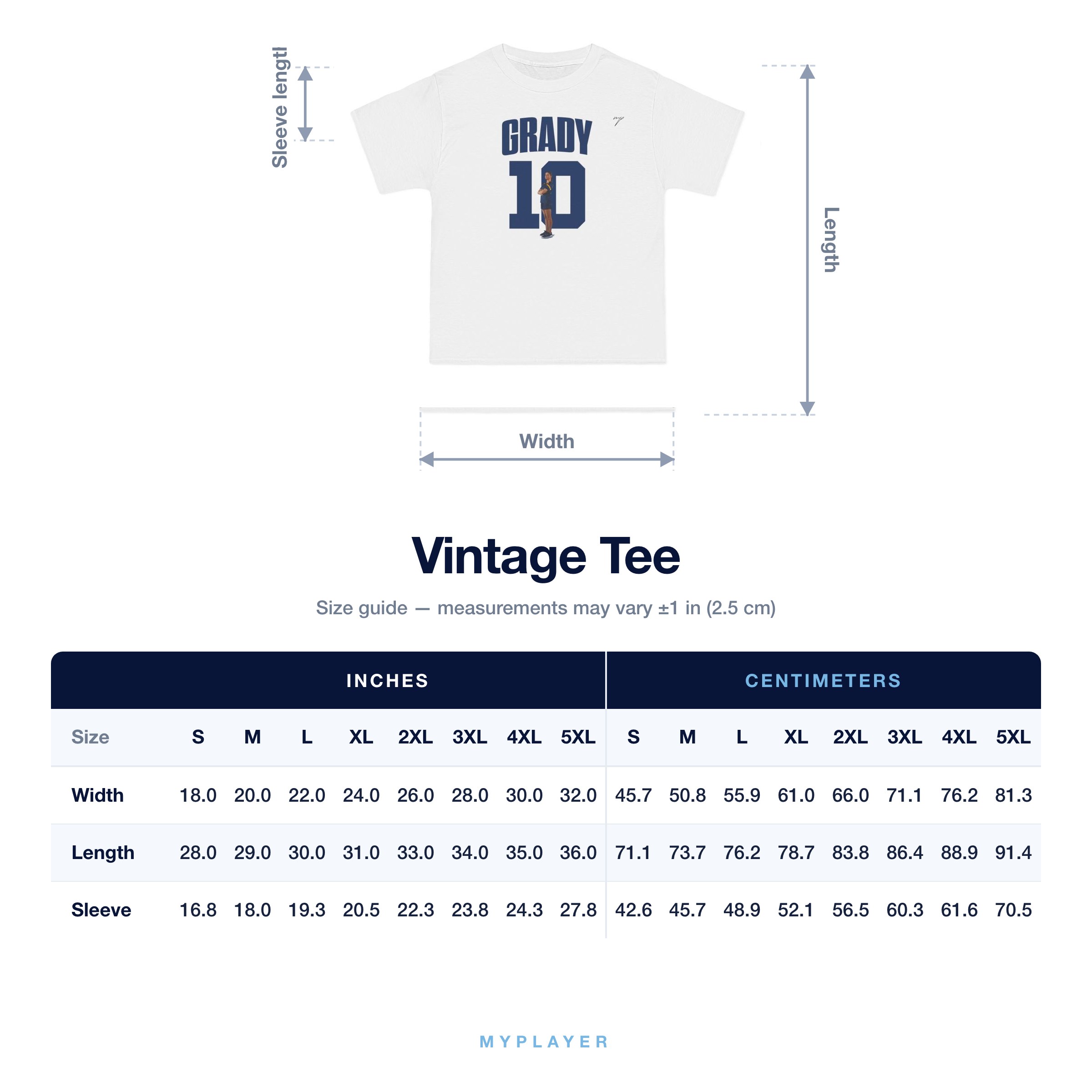 Vintage Tee size chart
