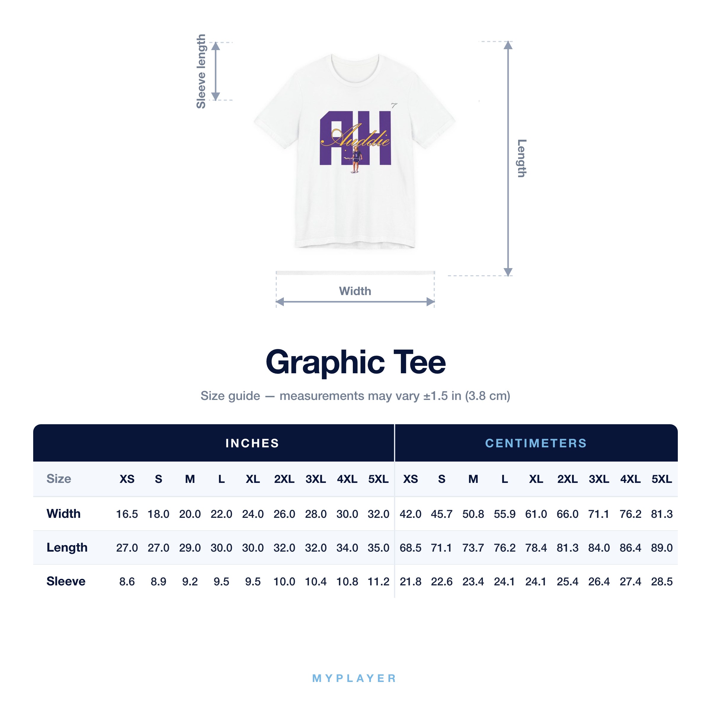Graphic Tee size chart
