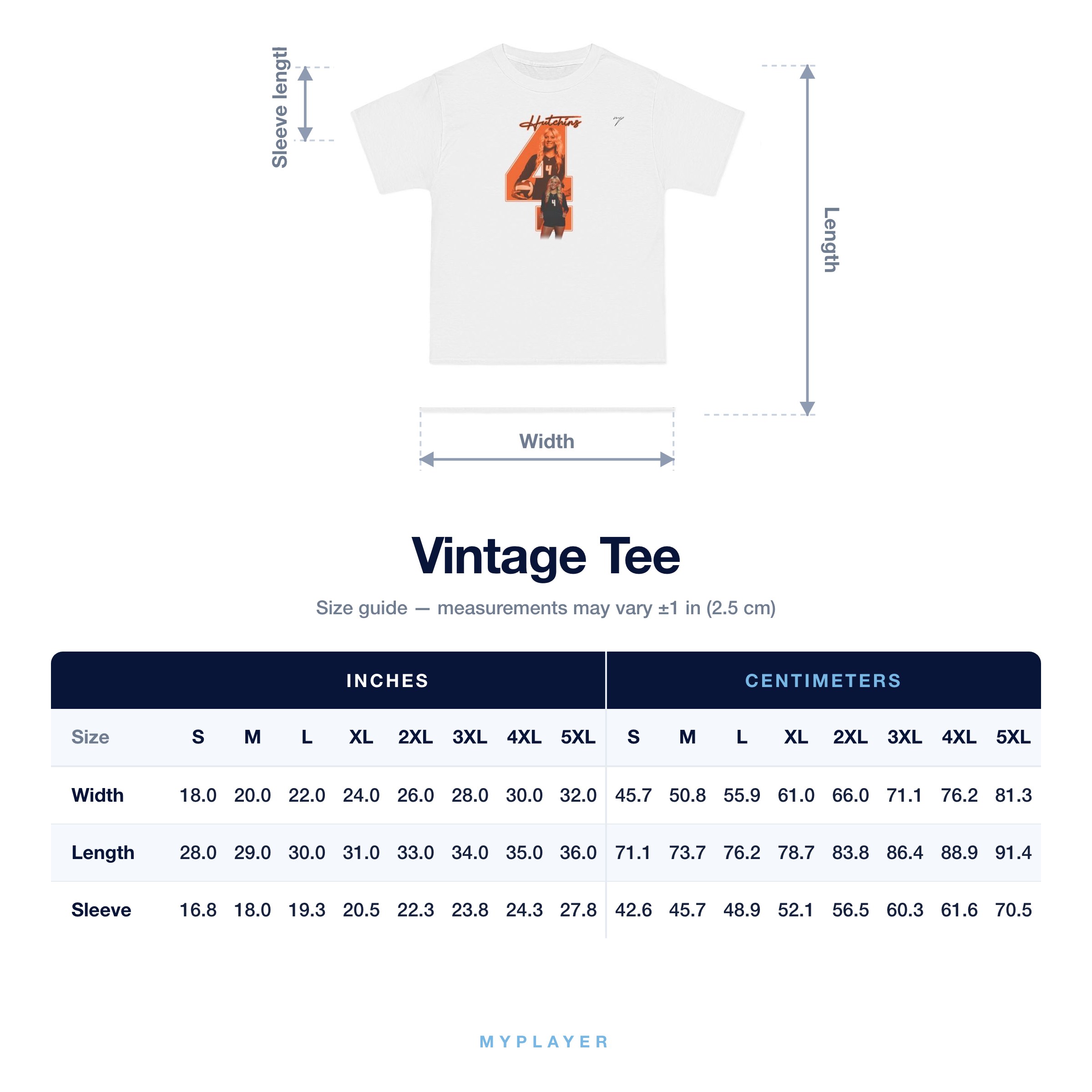 Vintage Tee size chart