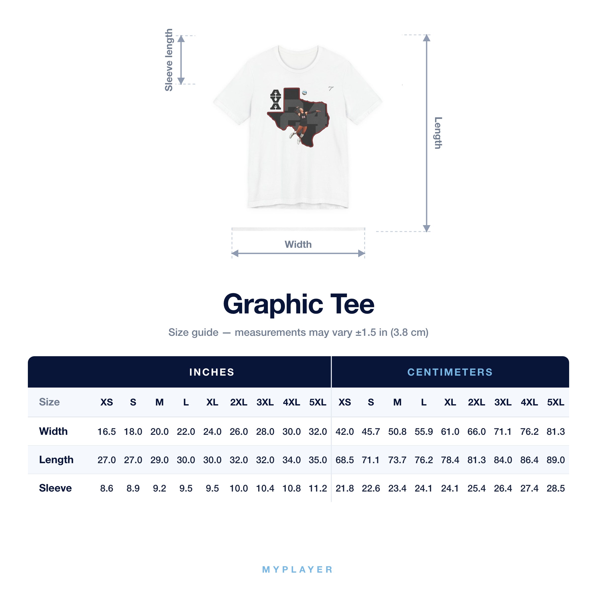 Graphic Tee size chart
