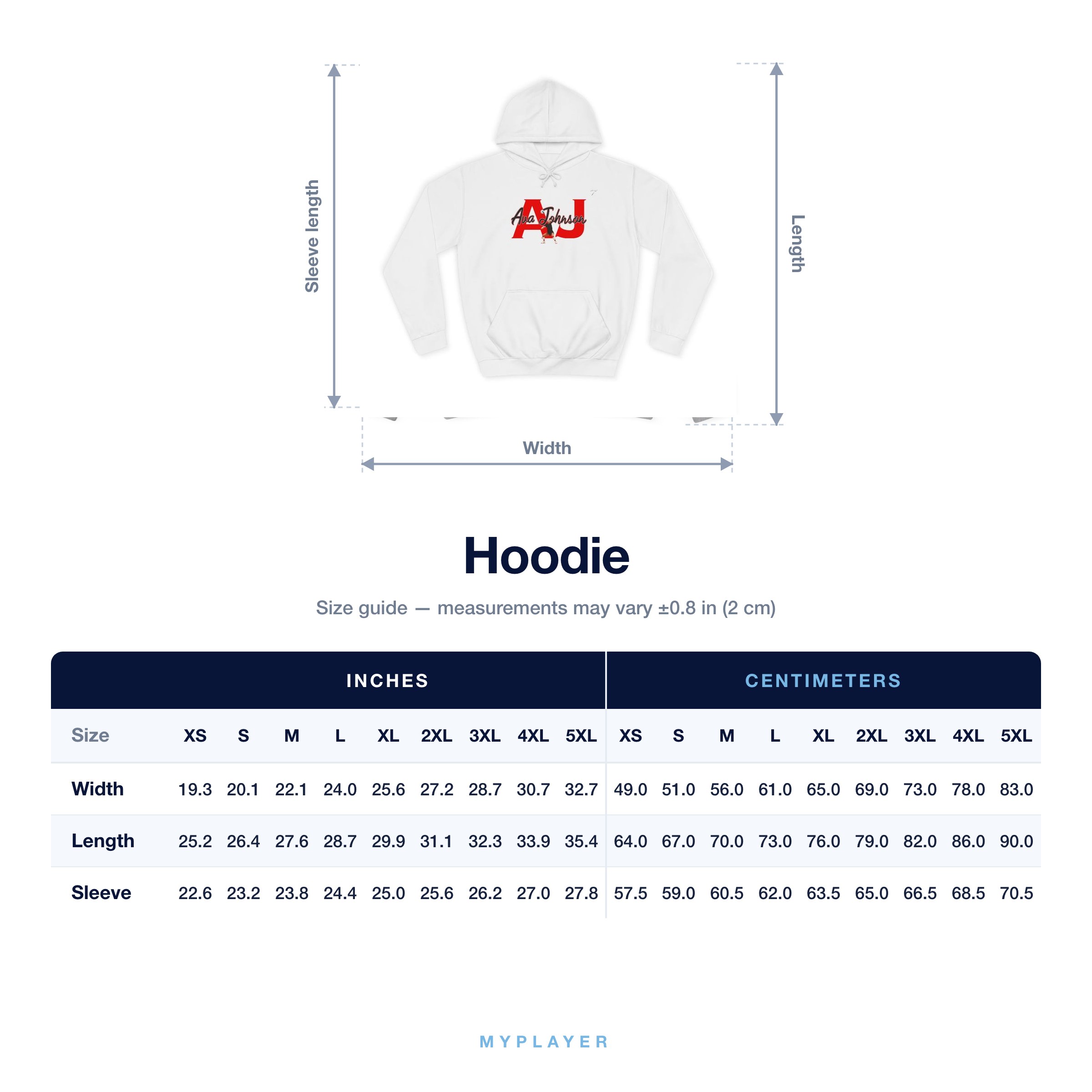 Hoodie size chart