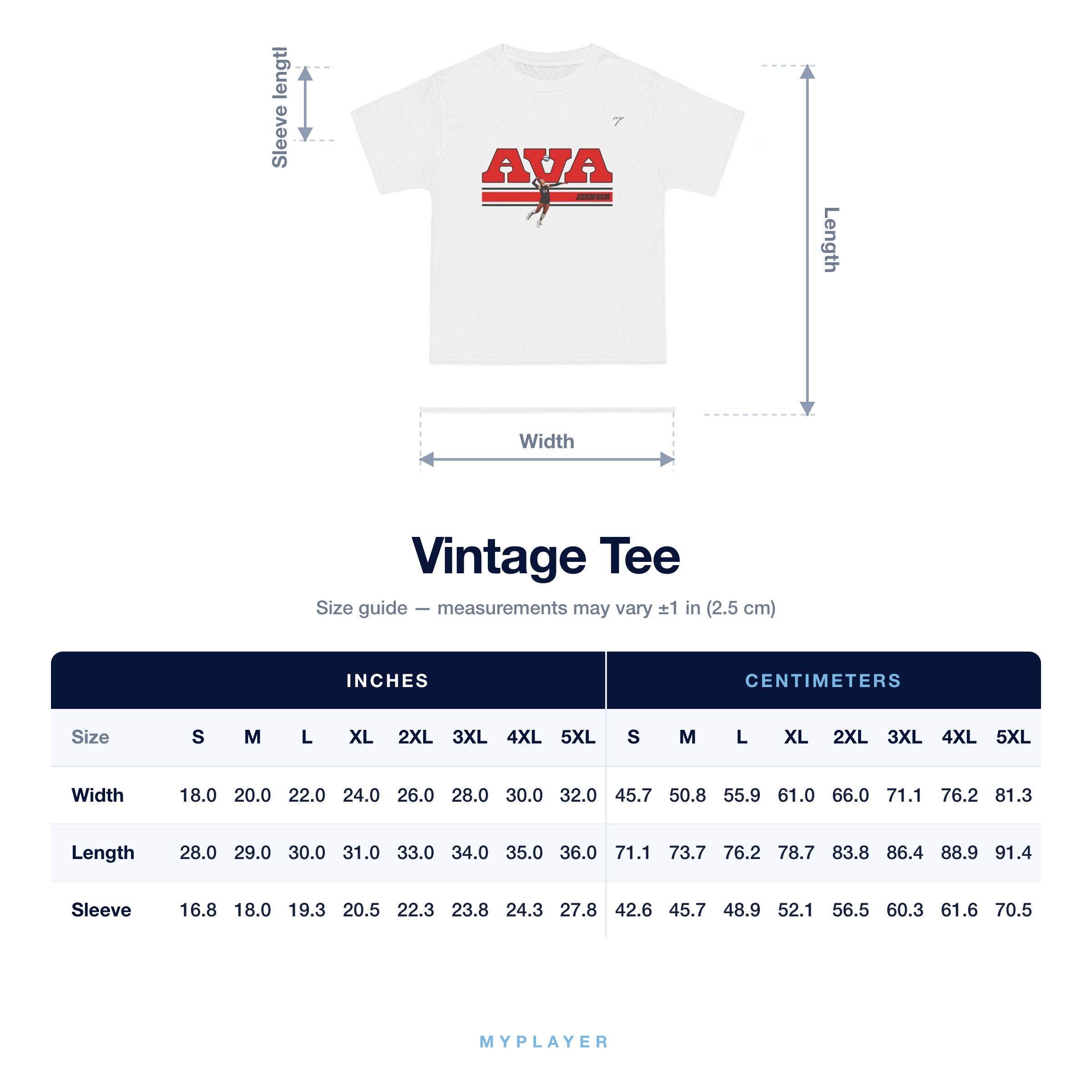 Vintage Tee size chart