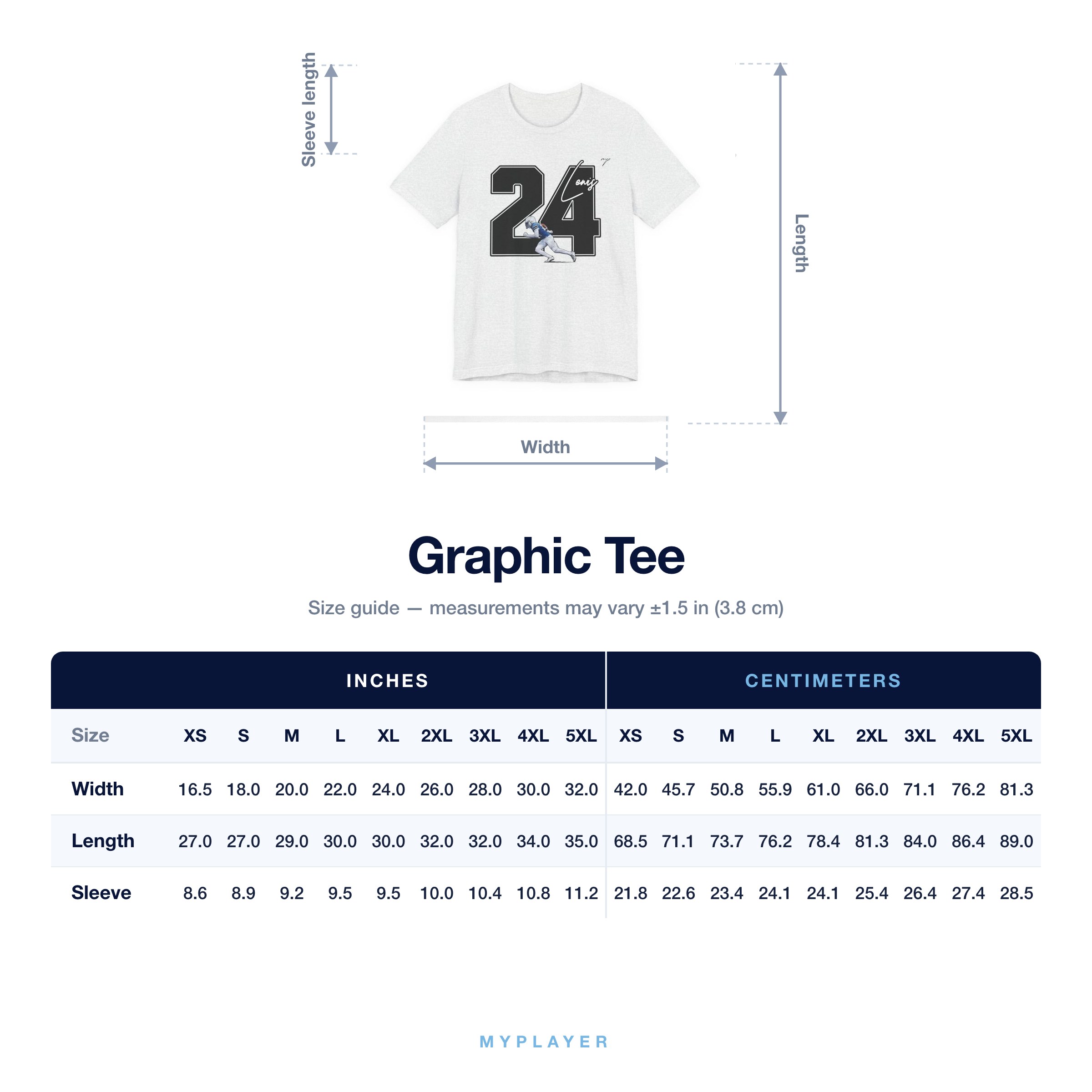 Graphic Tee size chart