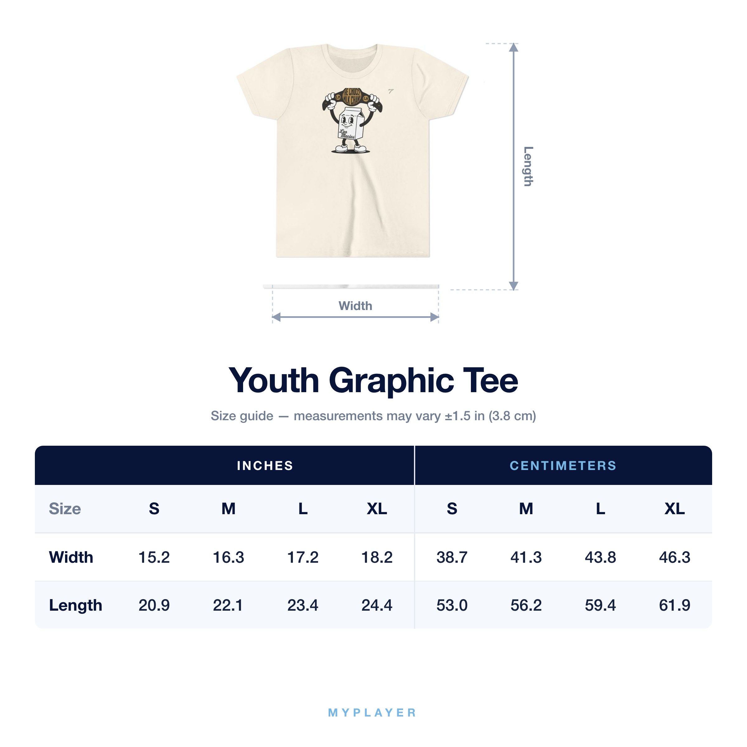 Youth Tee size chart