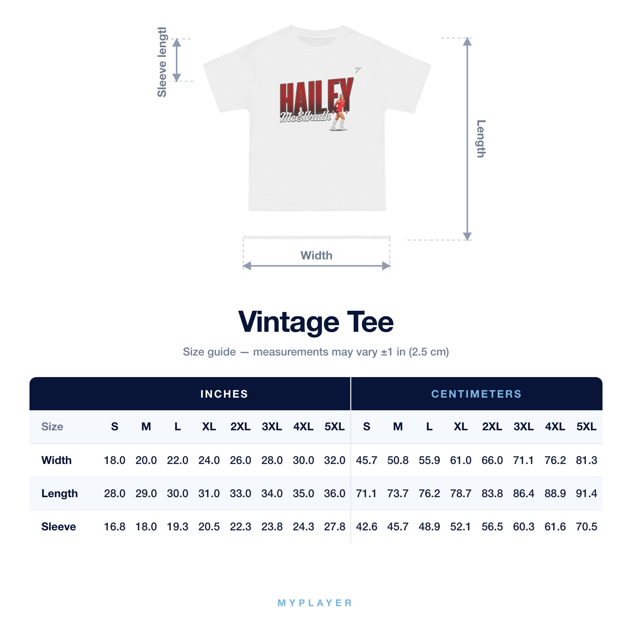 Vintage Tee size chart