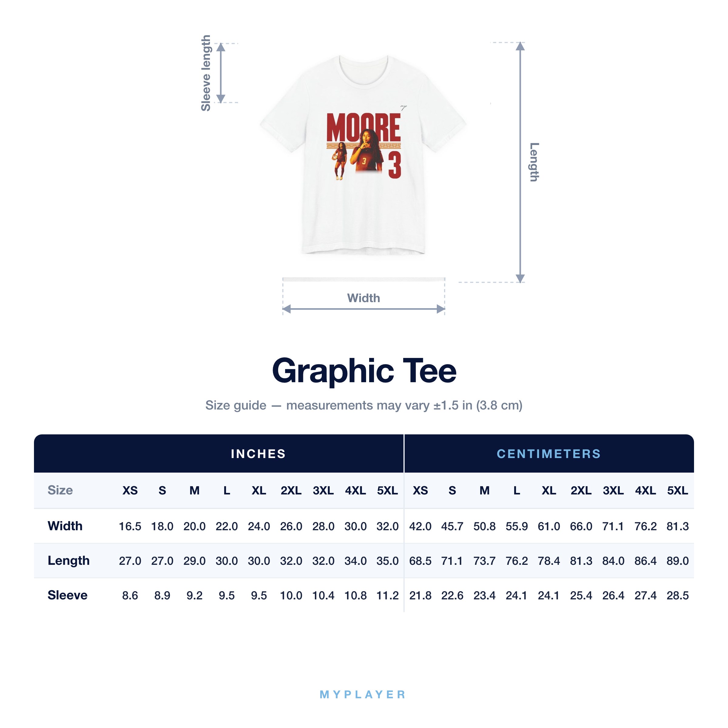 Graphic Tee size chart