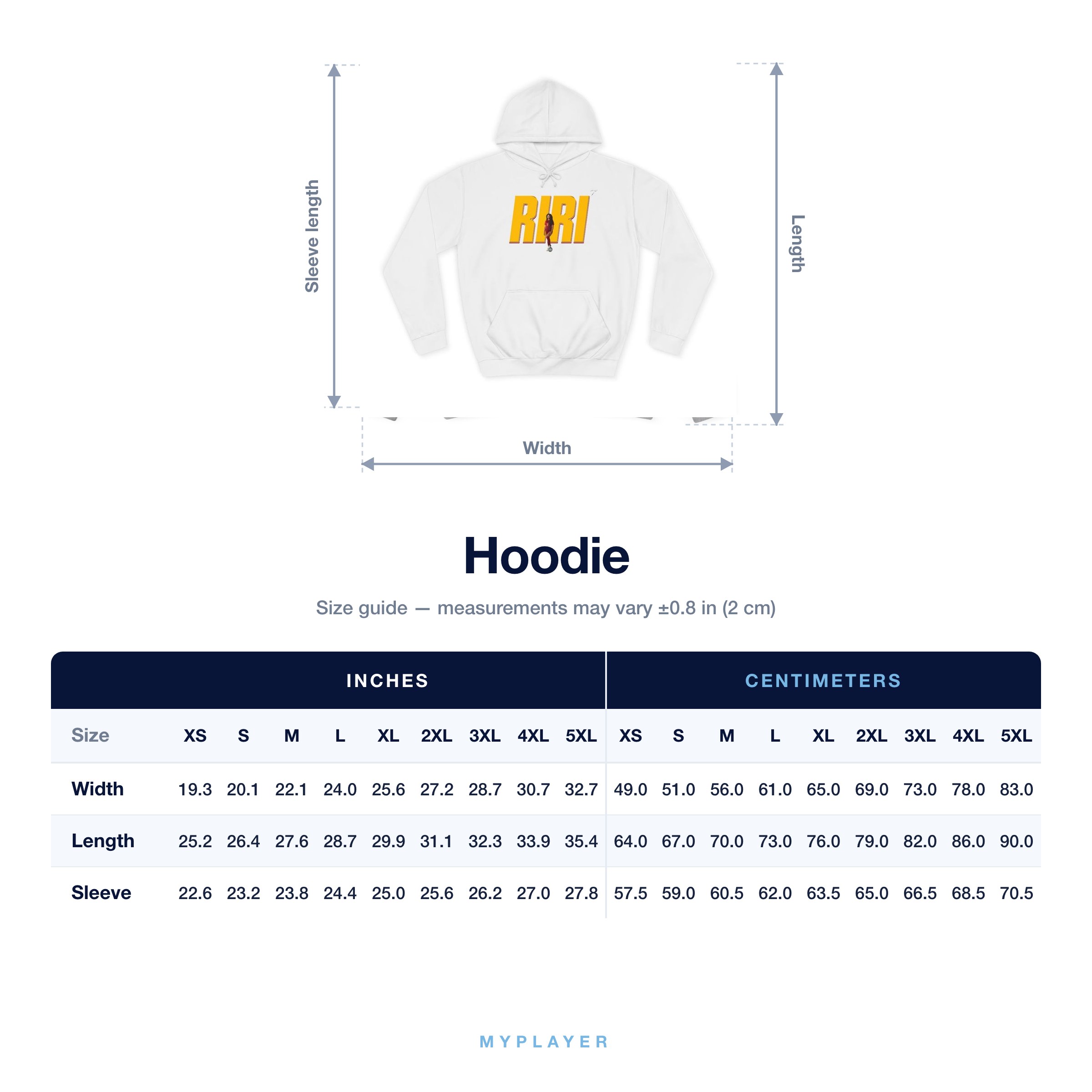 Hoodie size chart