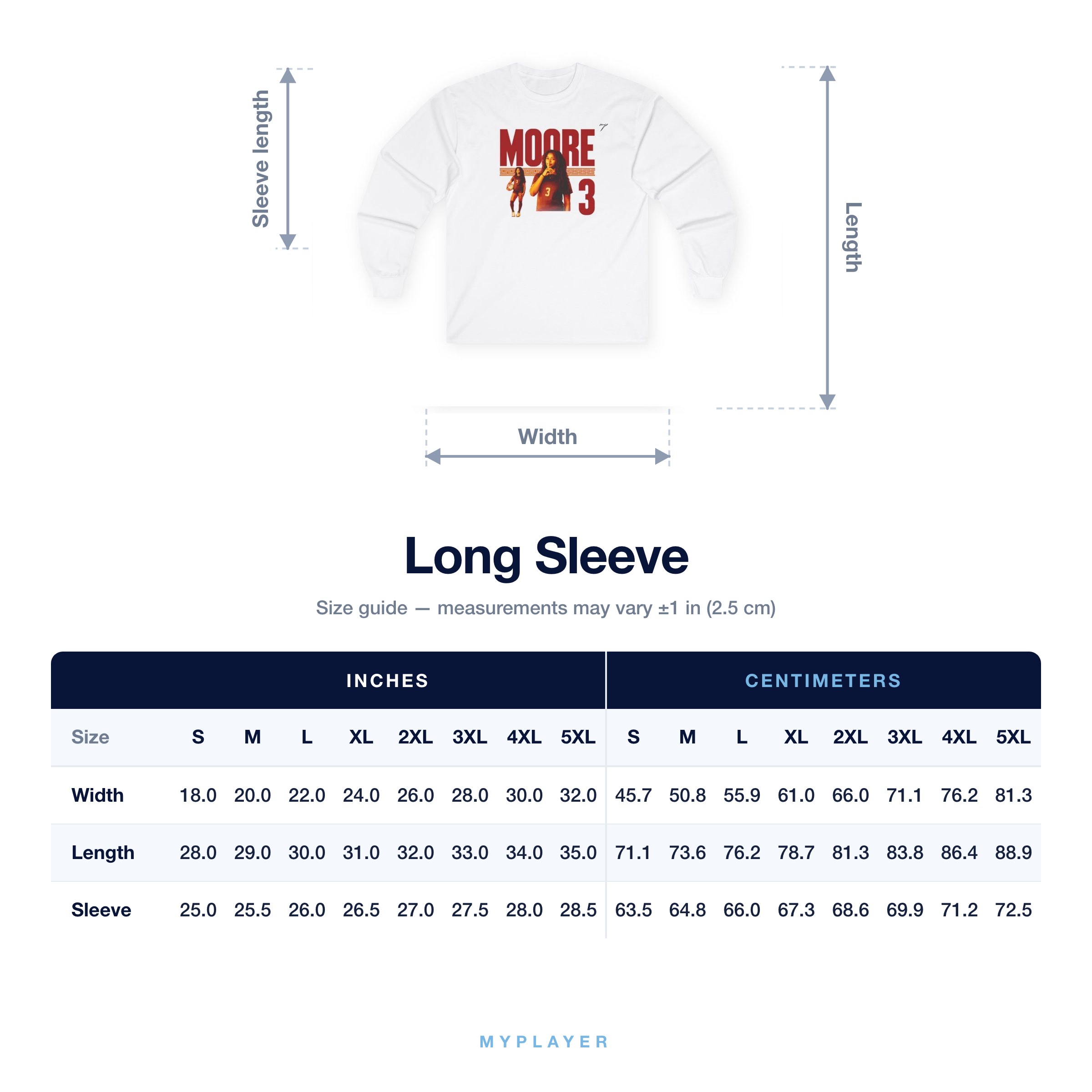 Long Sleeve size chart