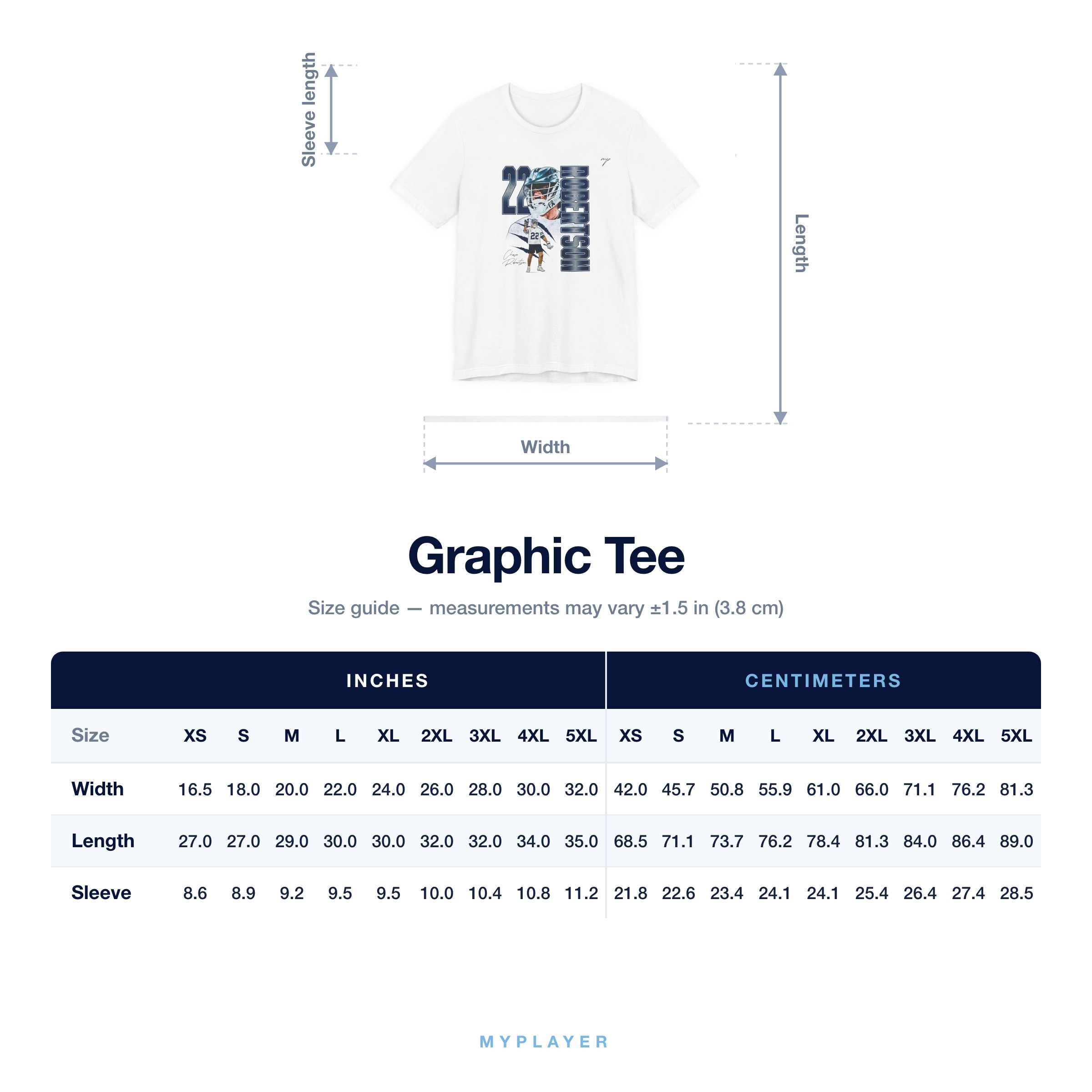 Graphic Tee size chart