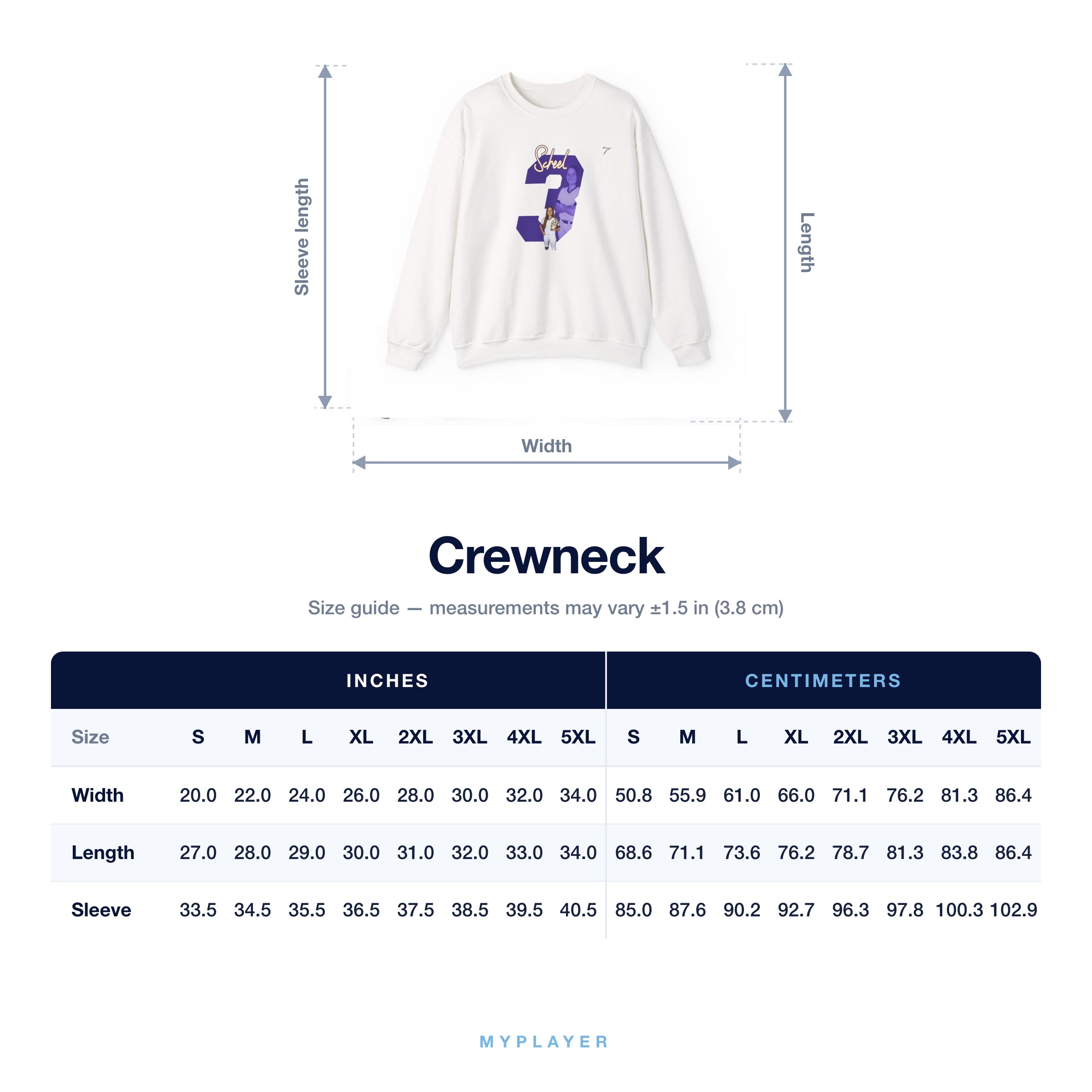 Crewneck size chart