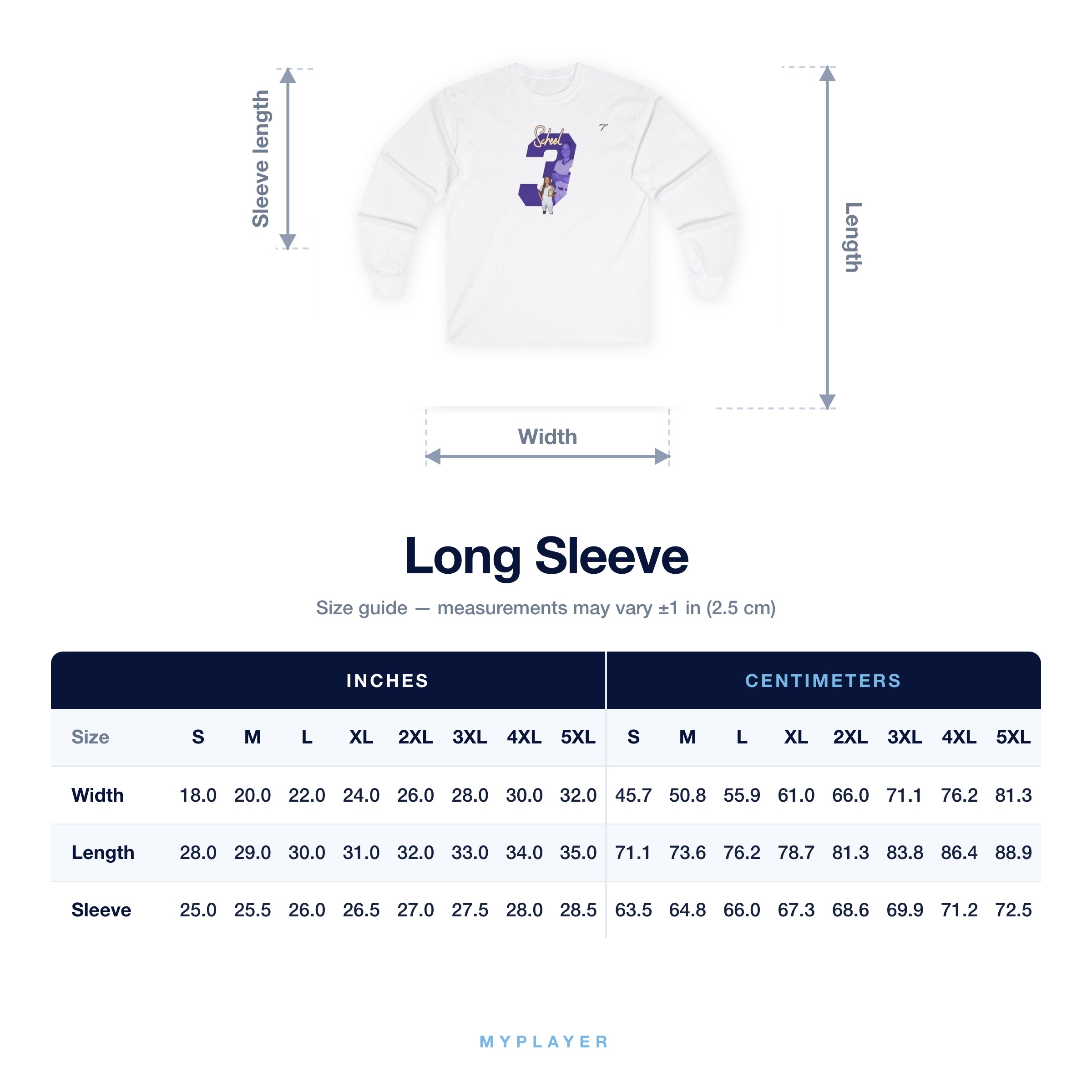 Long Sleeve size chart