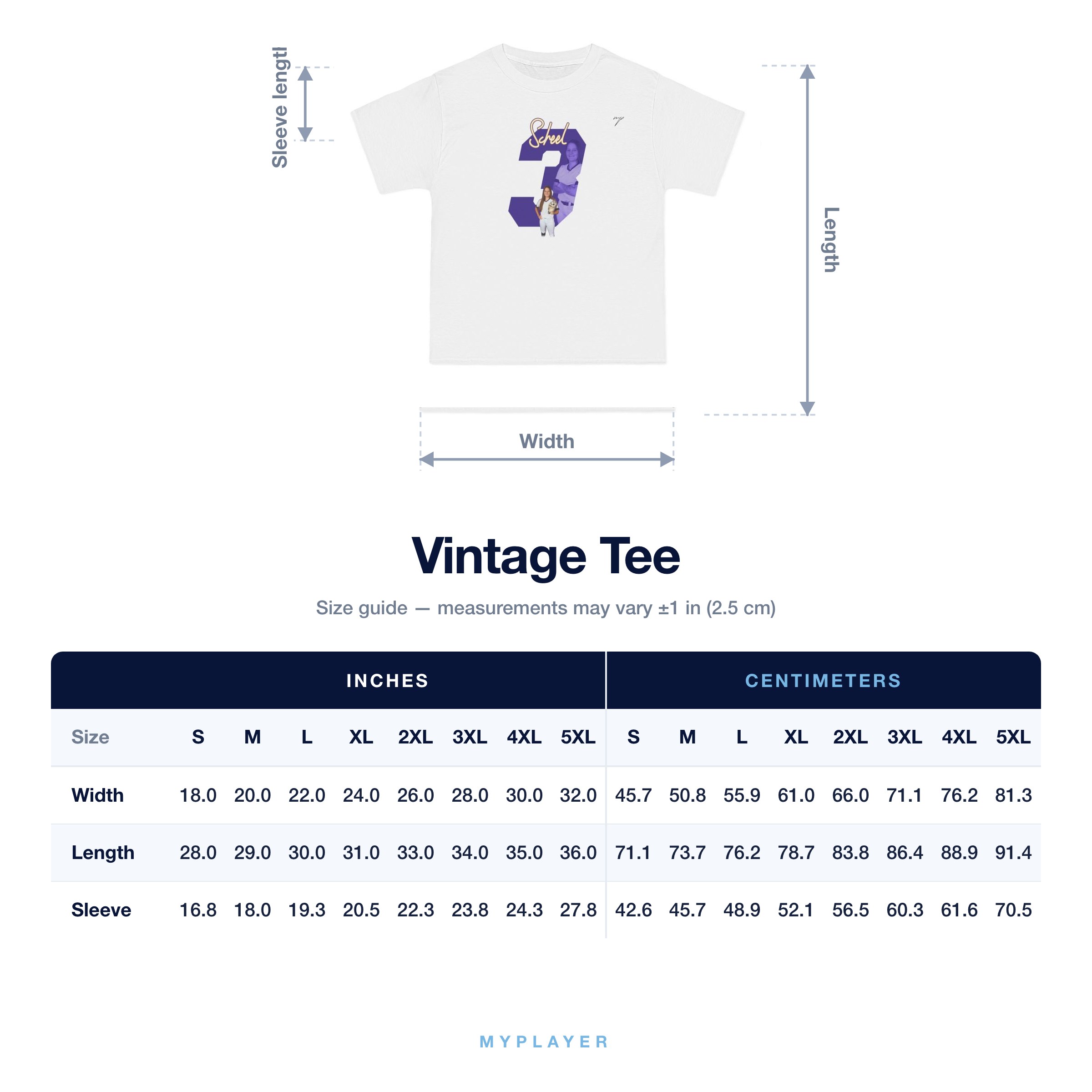 Vintage Tee size chart