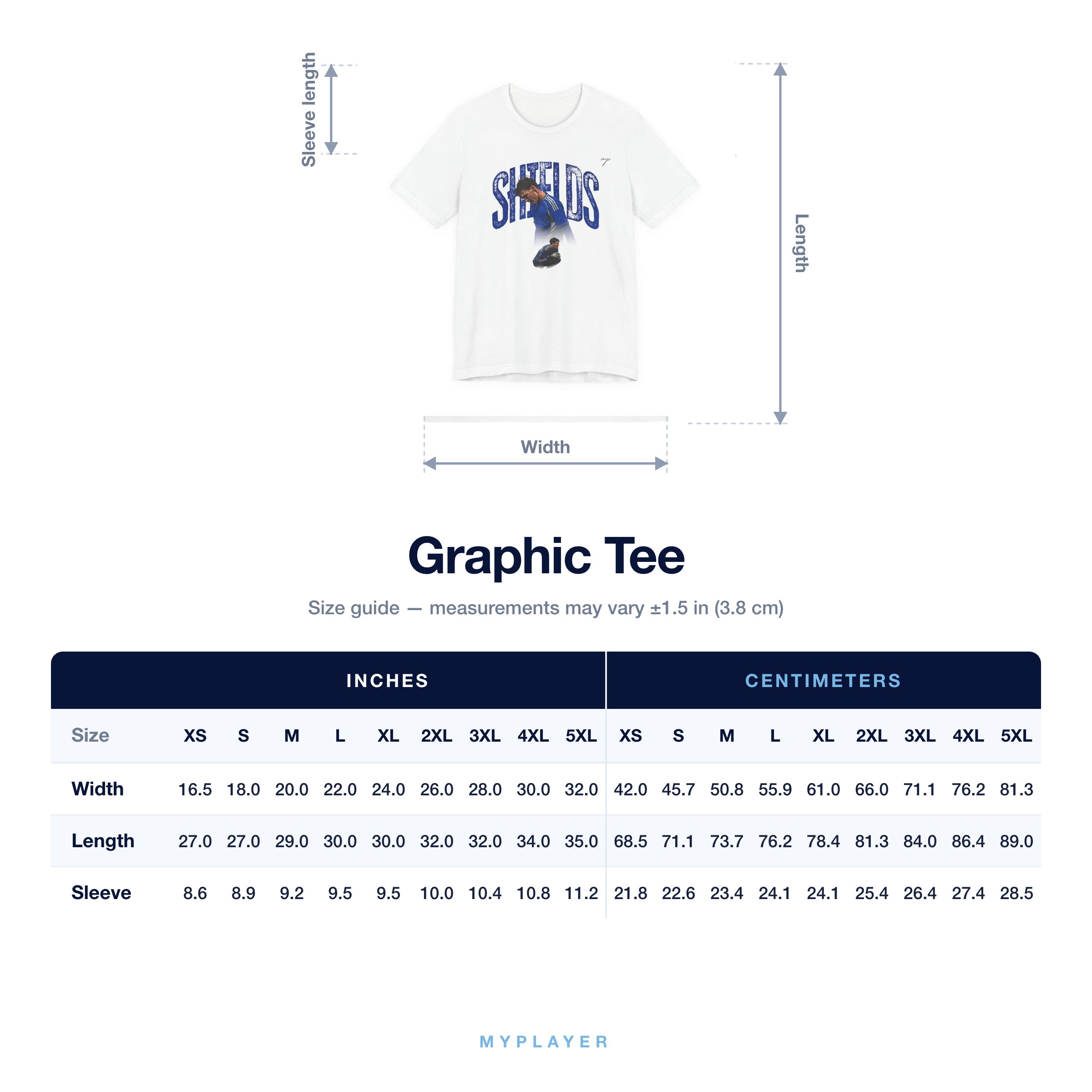 Graphic Tee size chart