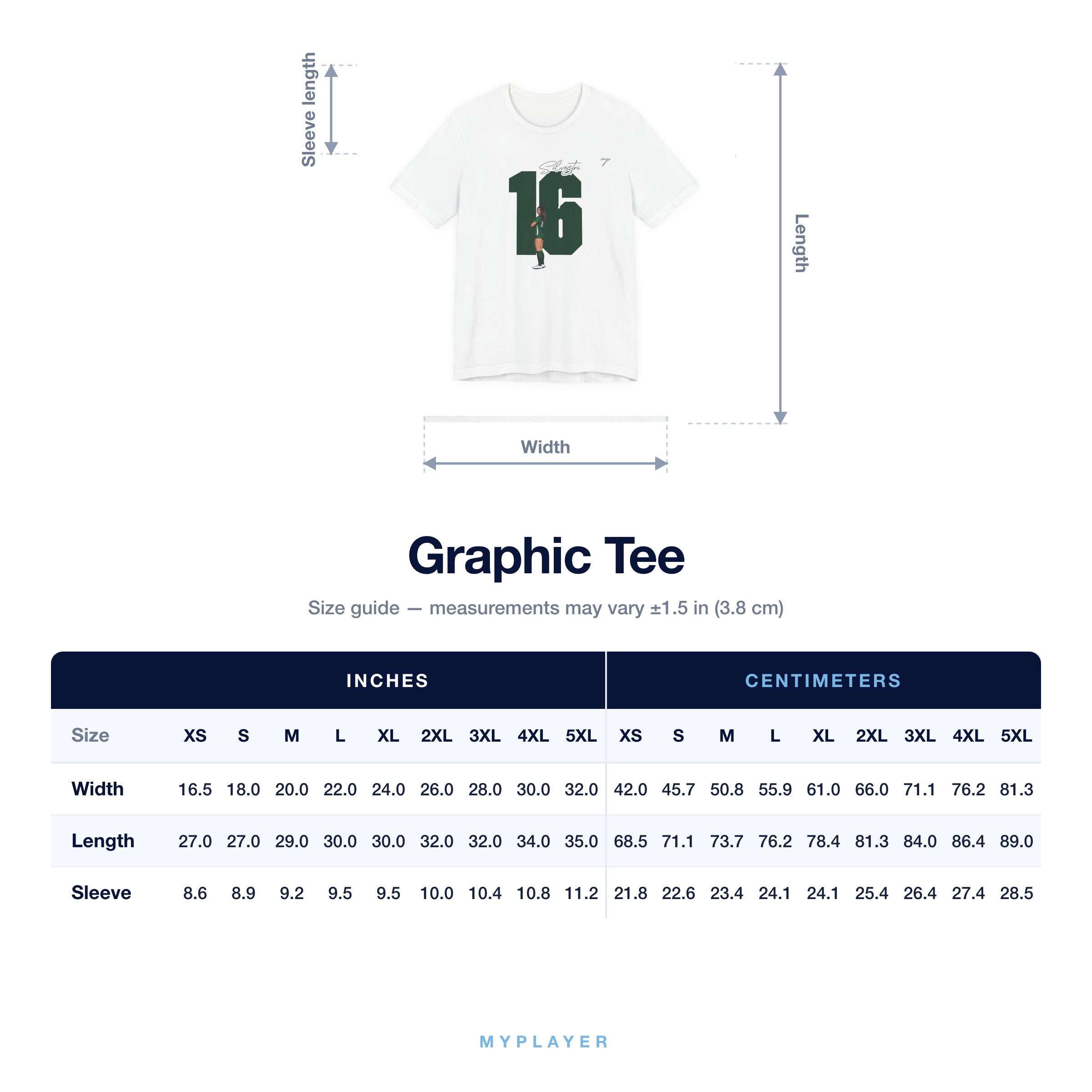 Graphic Tee size chart
