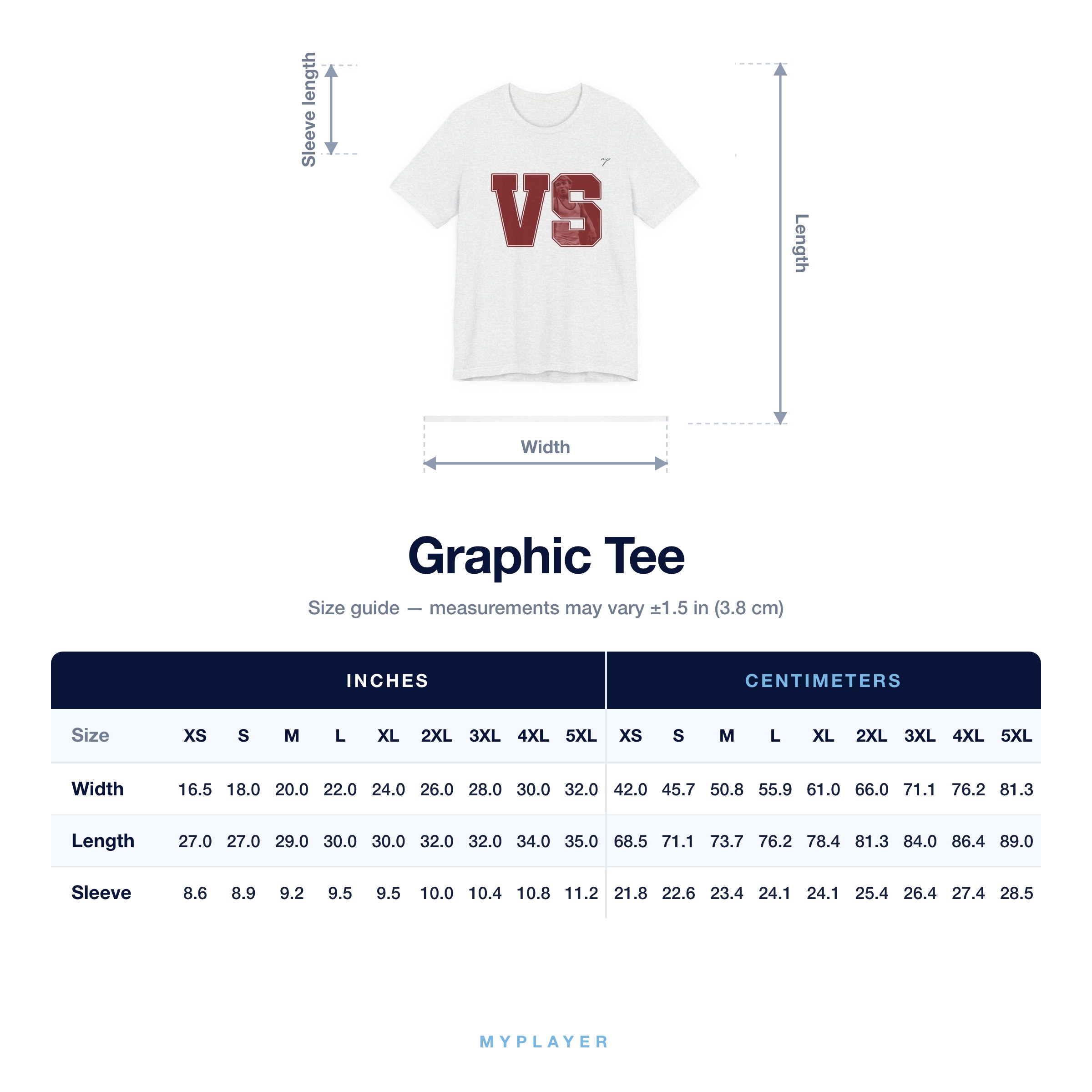 Graphic Tee size chart