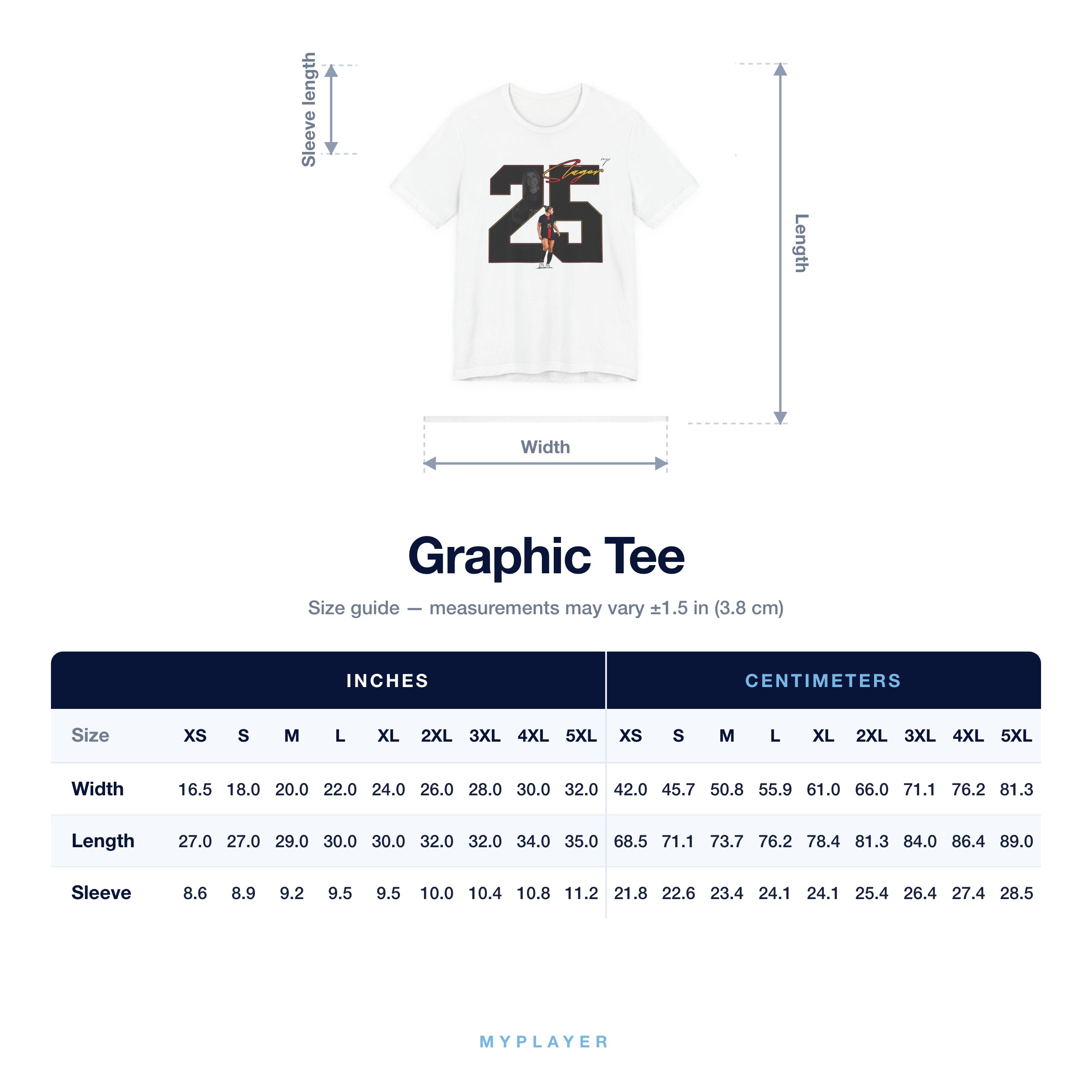 Graphic Tee size chart