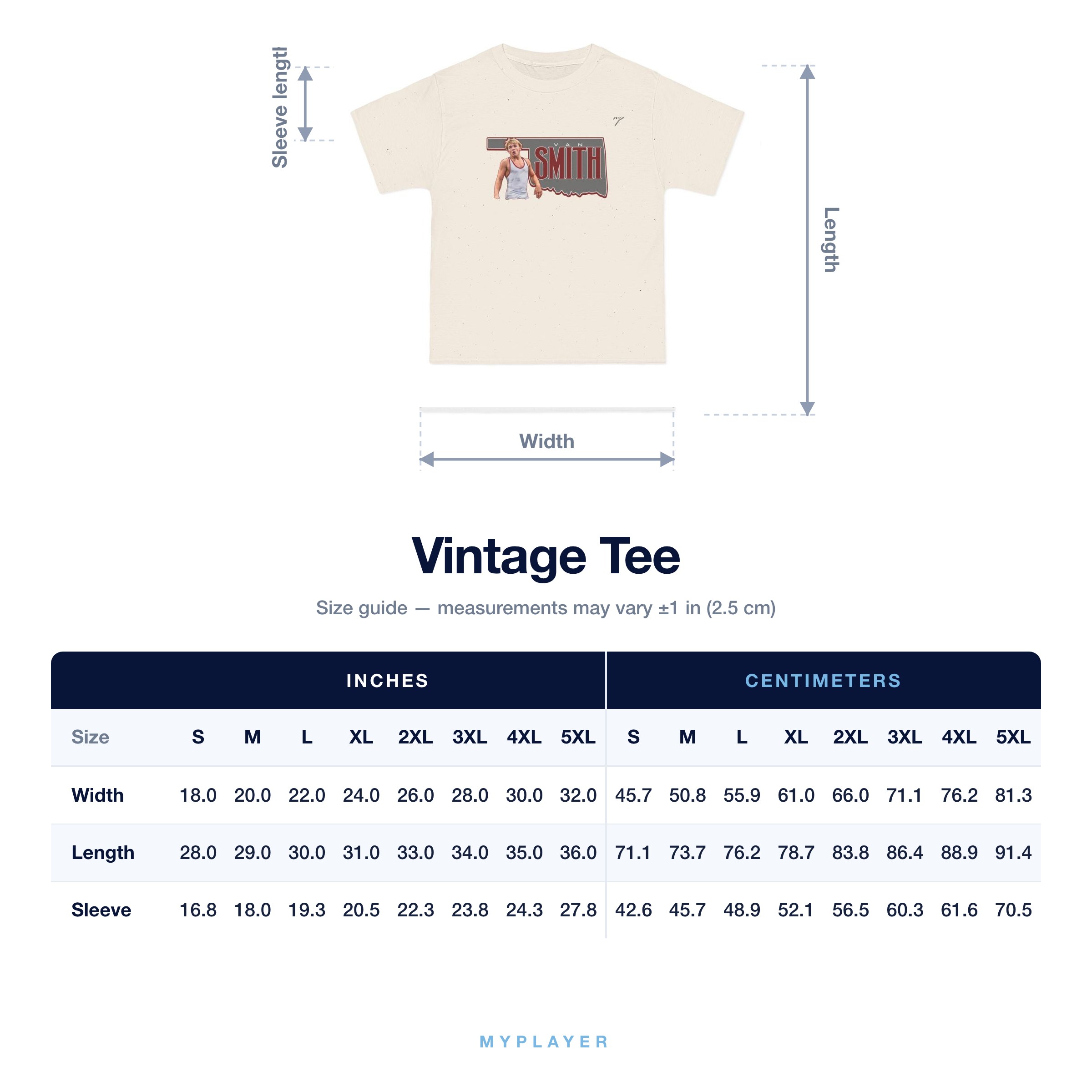Vintage Tee size chart