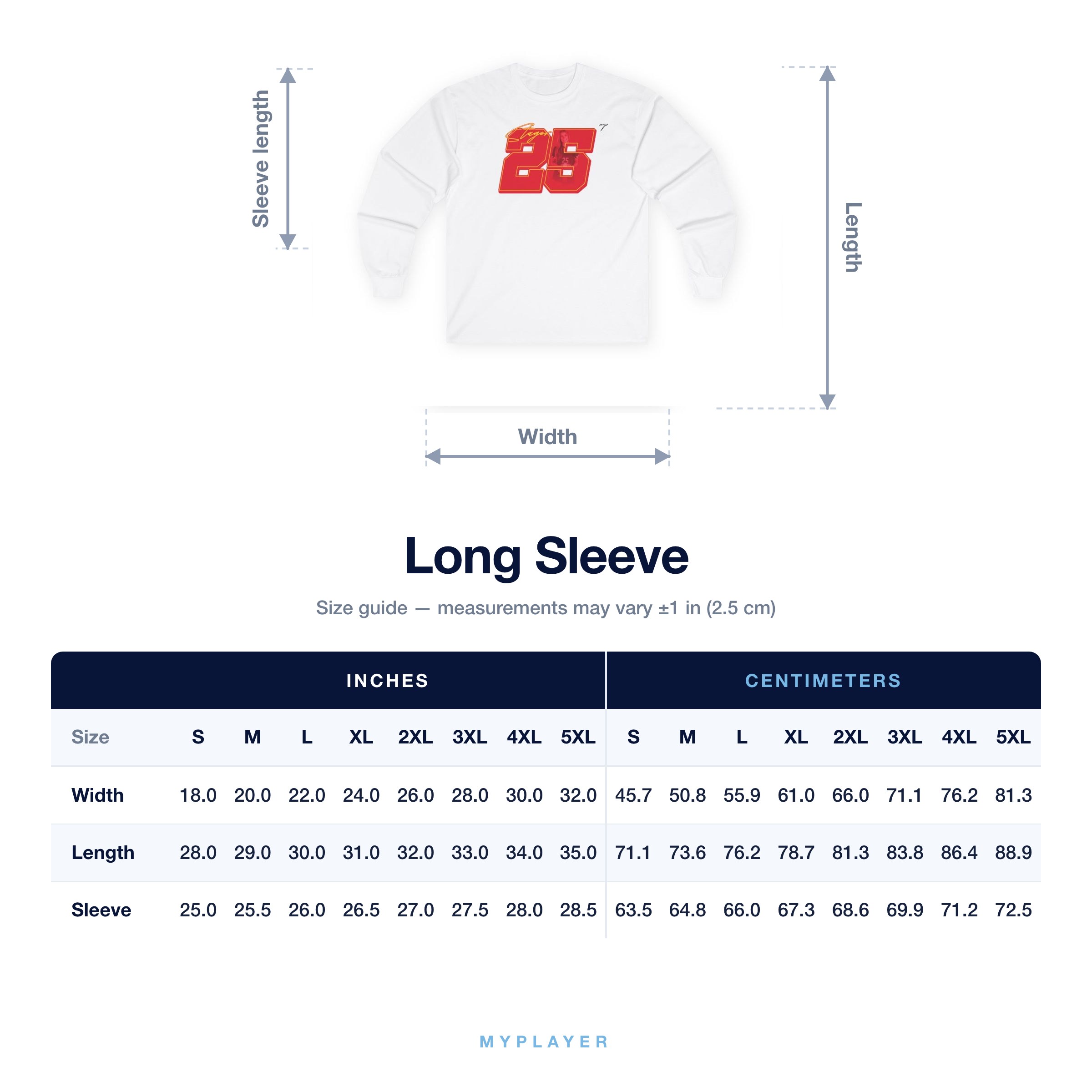 Long Sleeve size chart