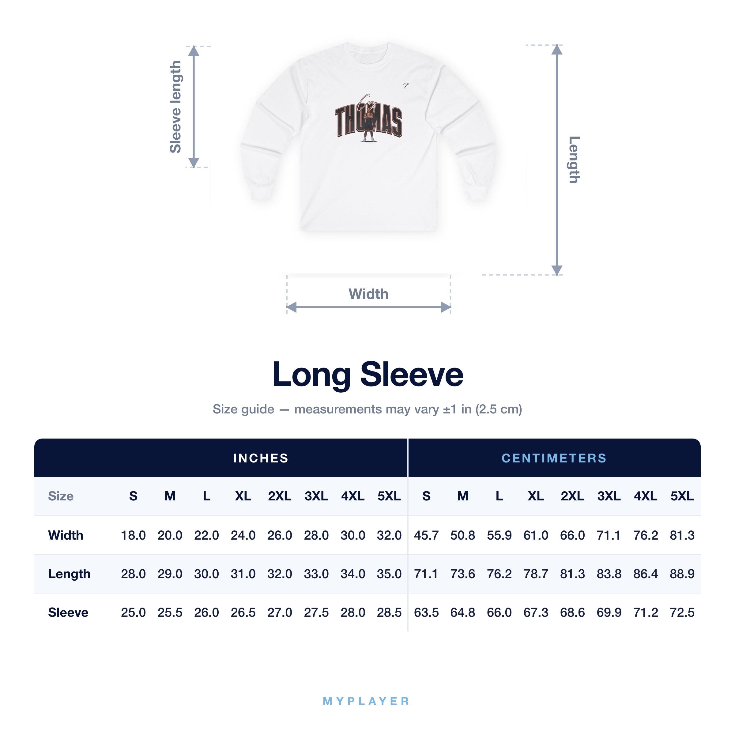Long Sleeve size chart