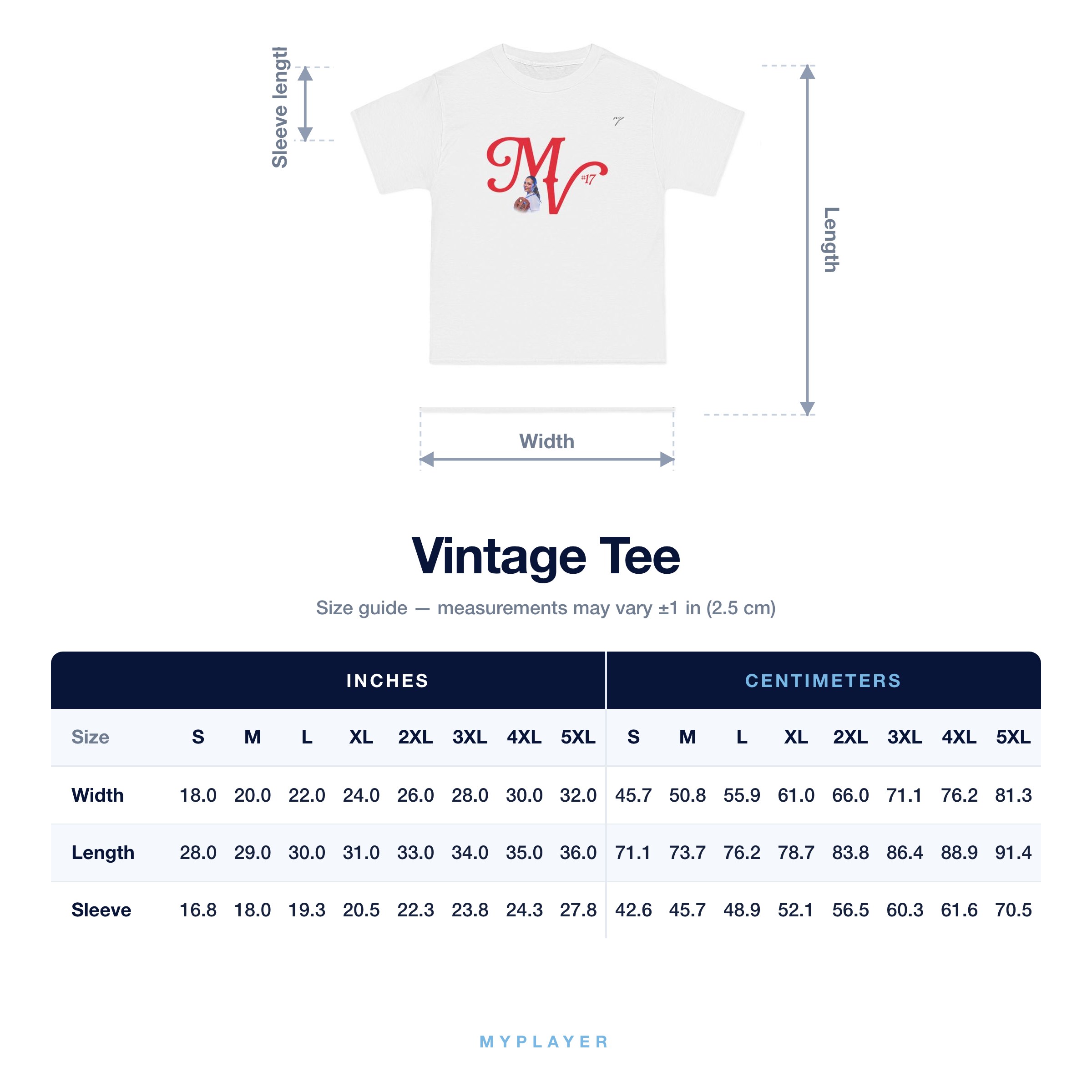Vintage Tee size chart
