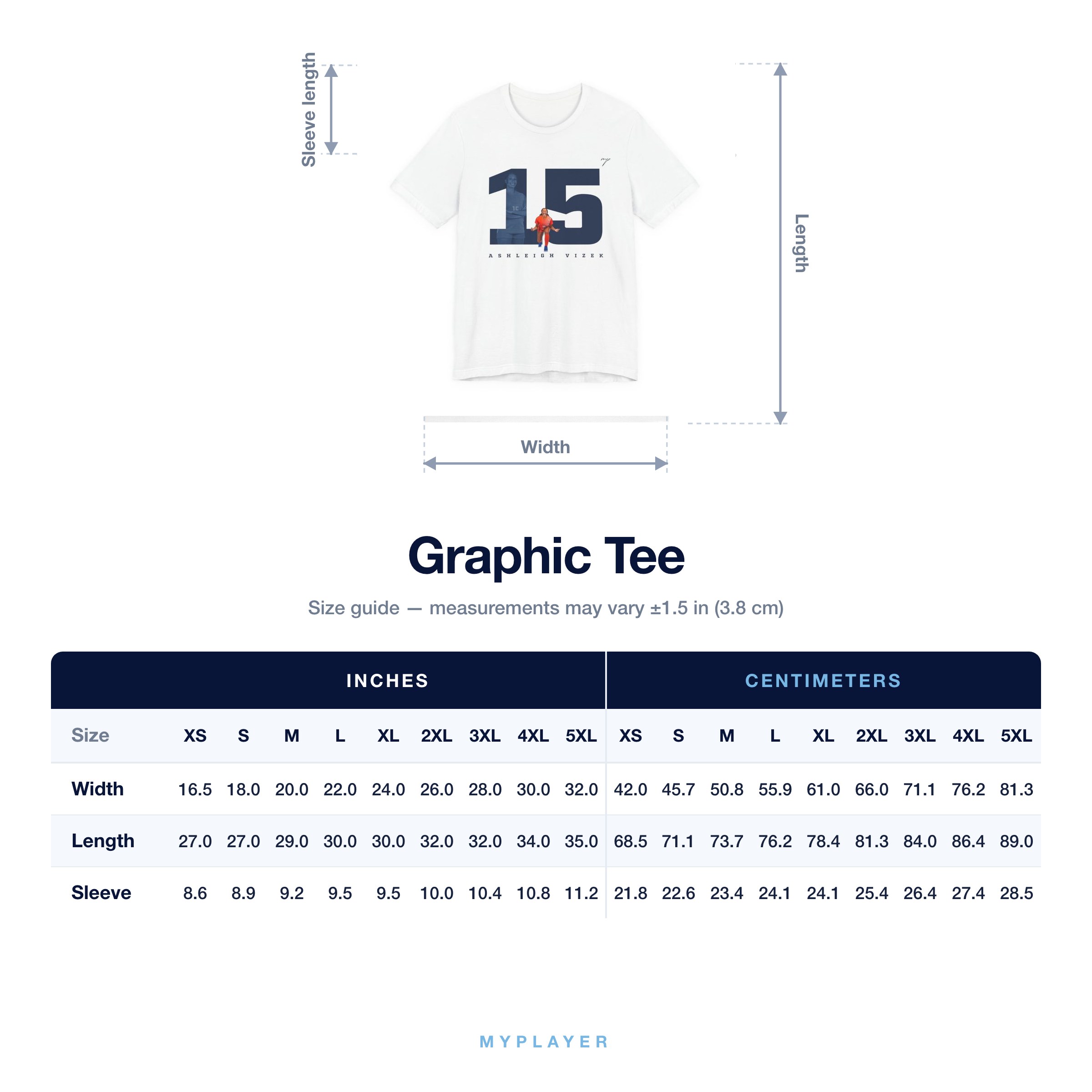Graphic Tee size chart