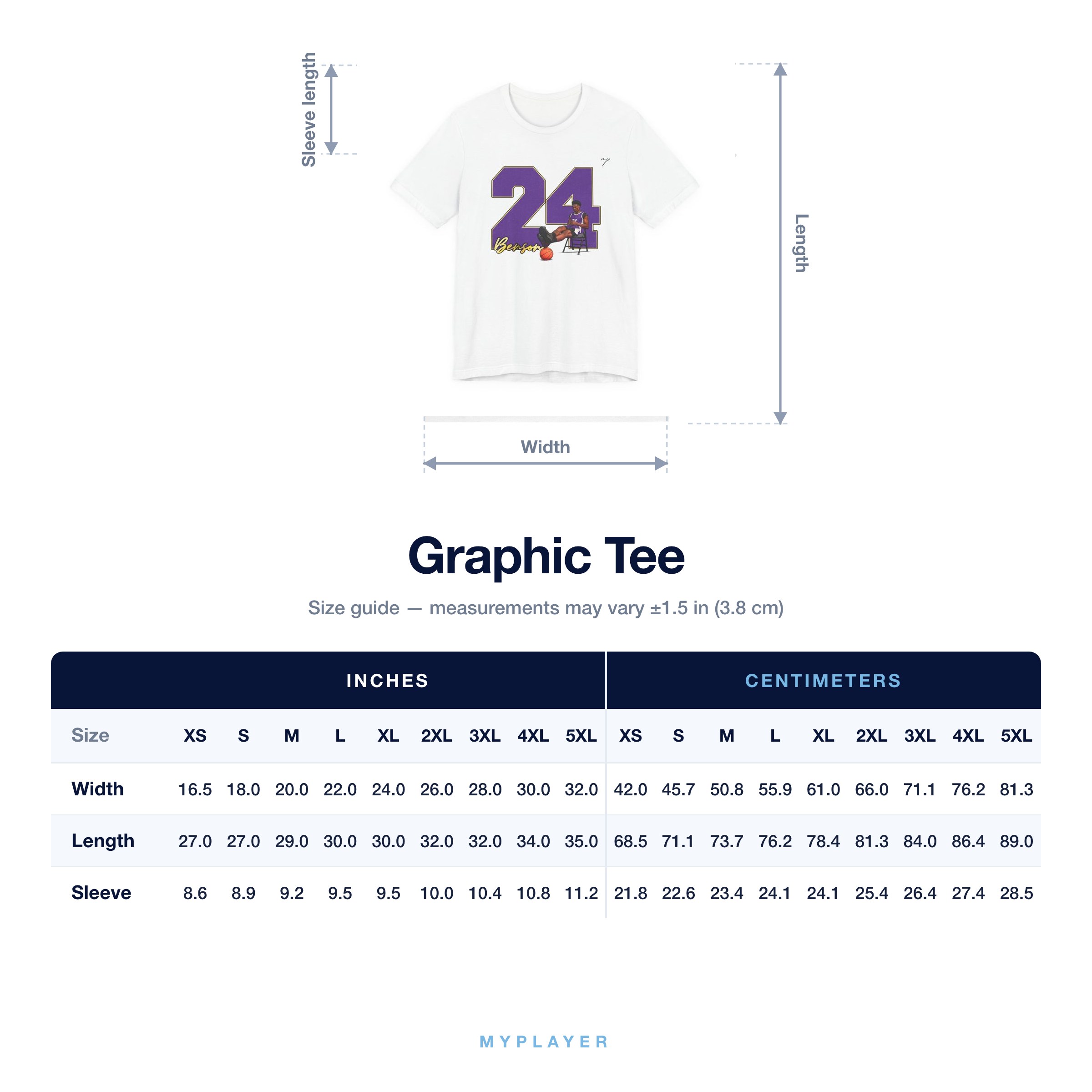 Graphic Tee size chart