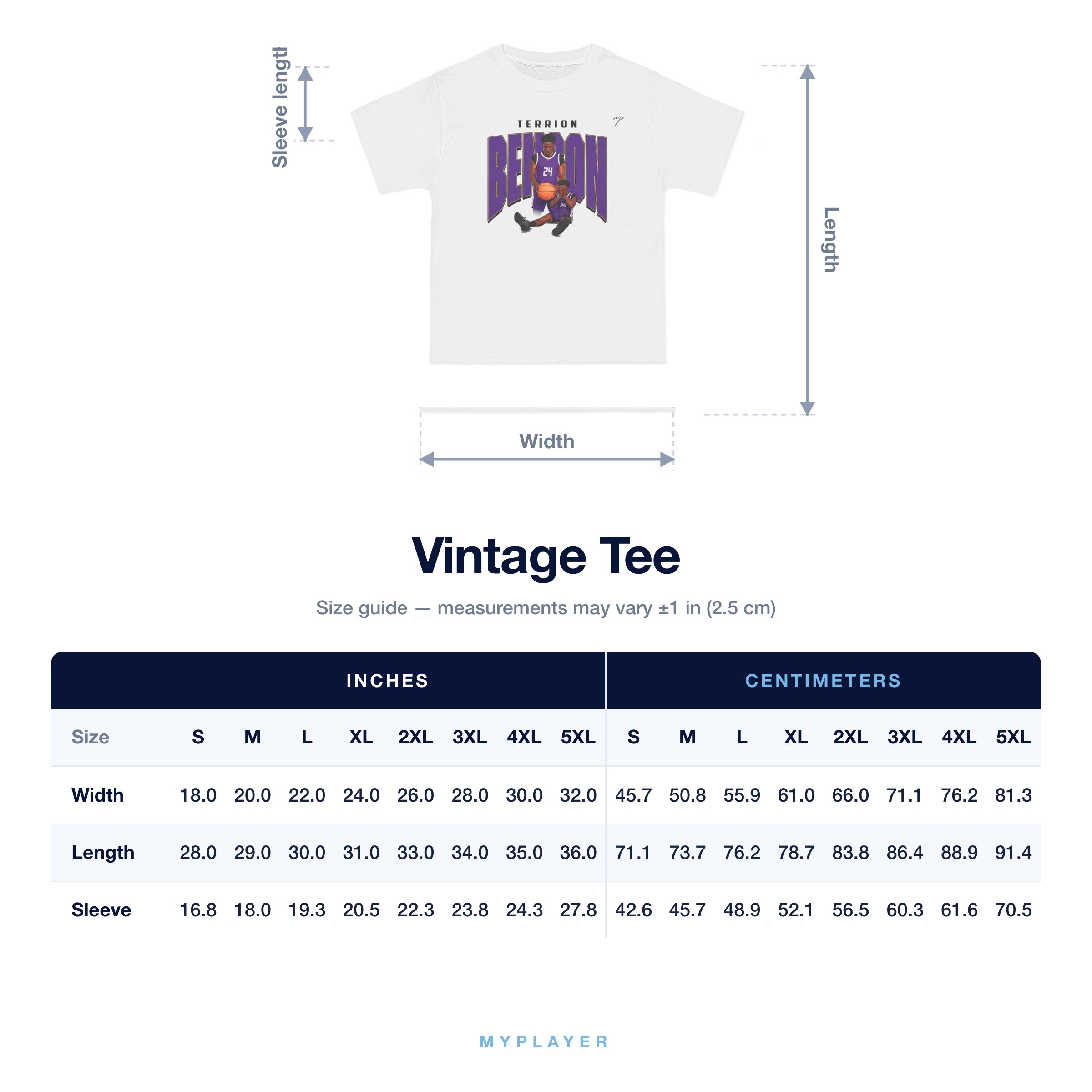 Vintage Tee size chart