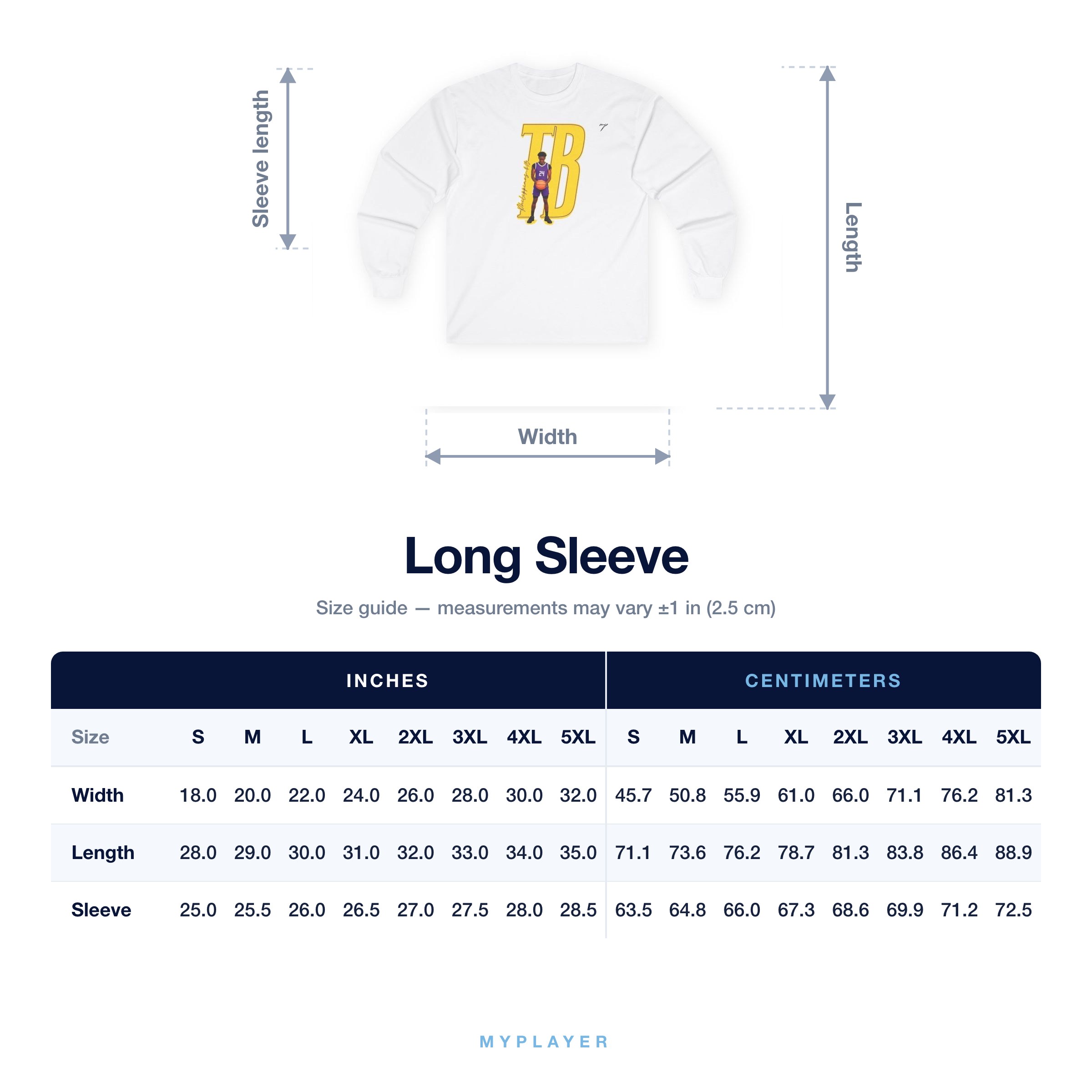 Long Sleeve size chart