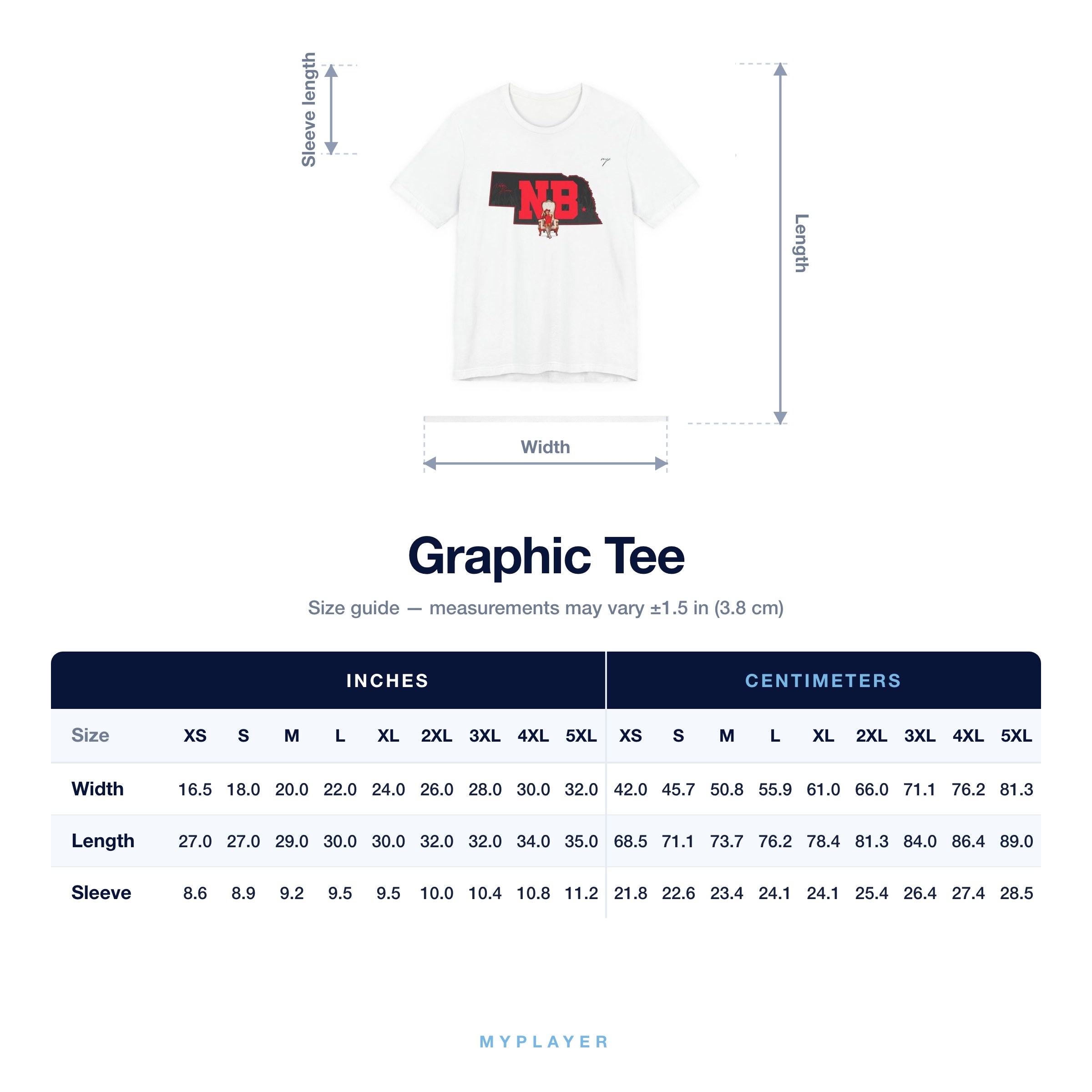 Graphic Tee size chart