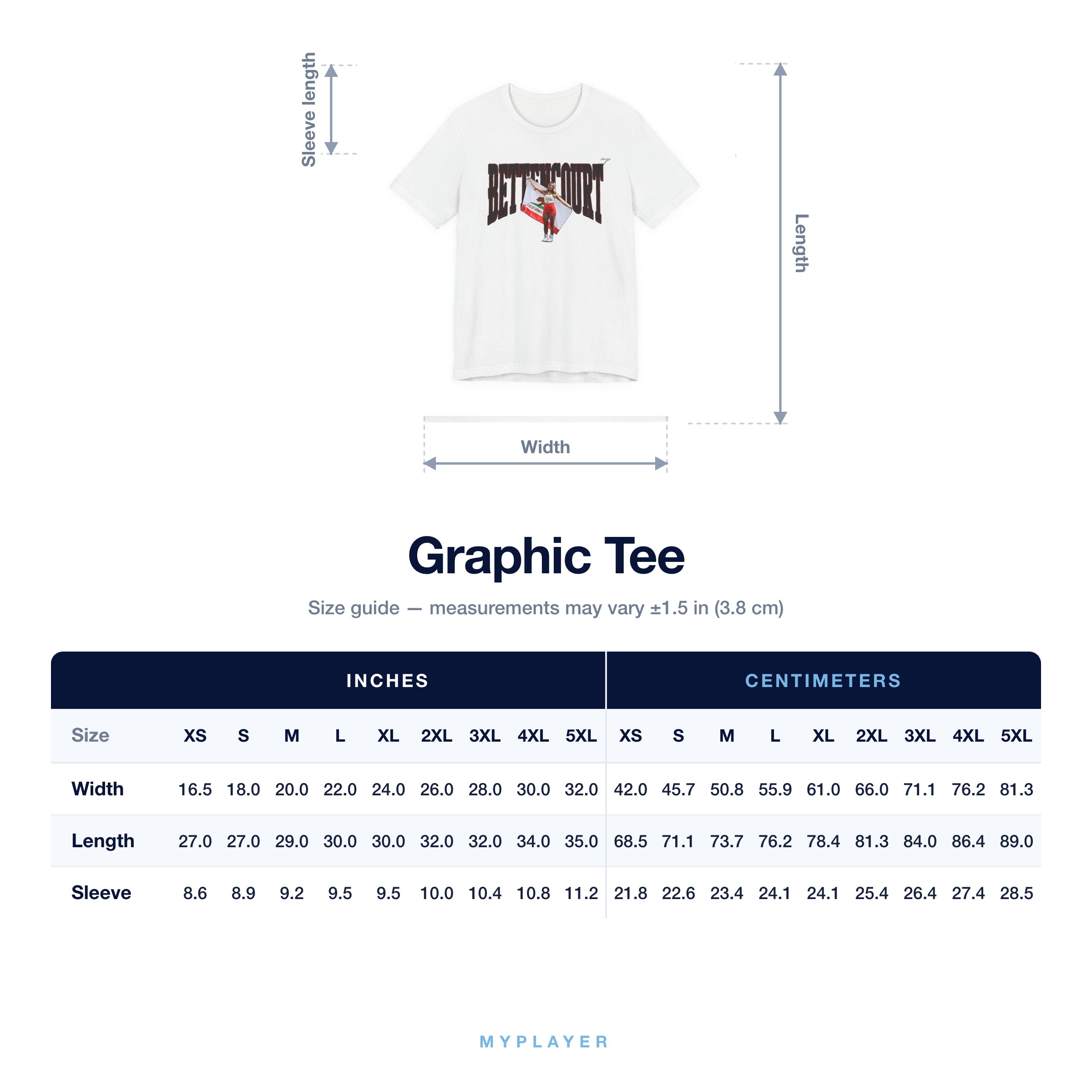 Graphic Tee size chart