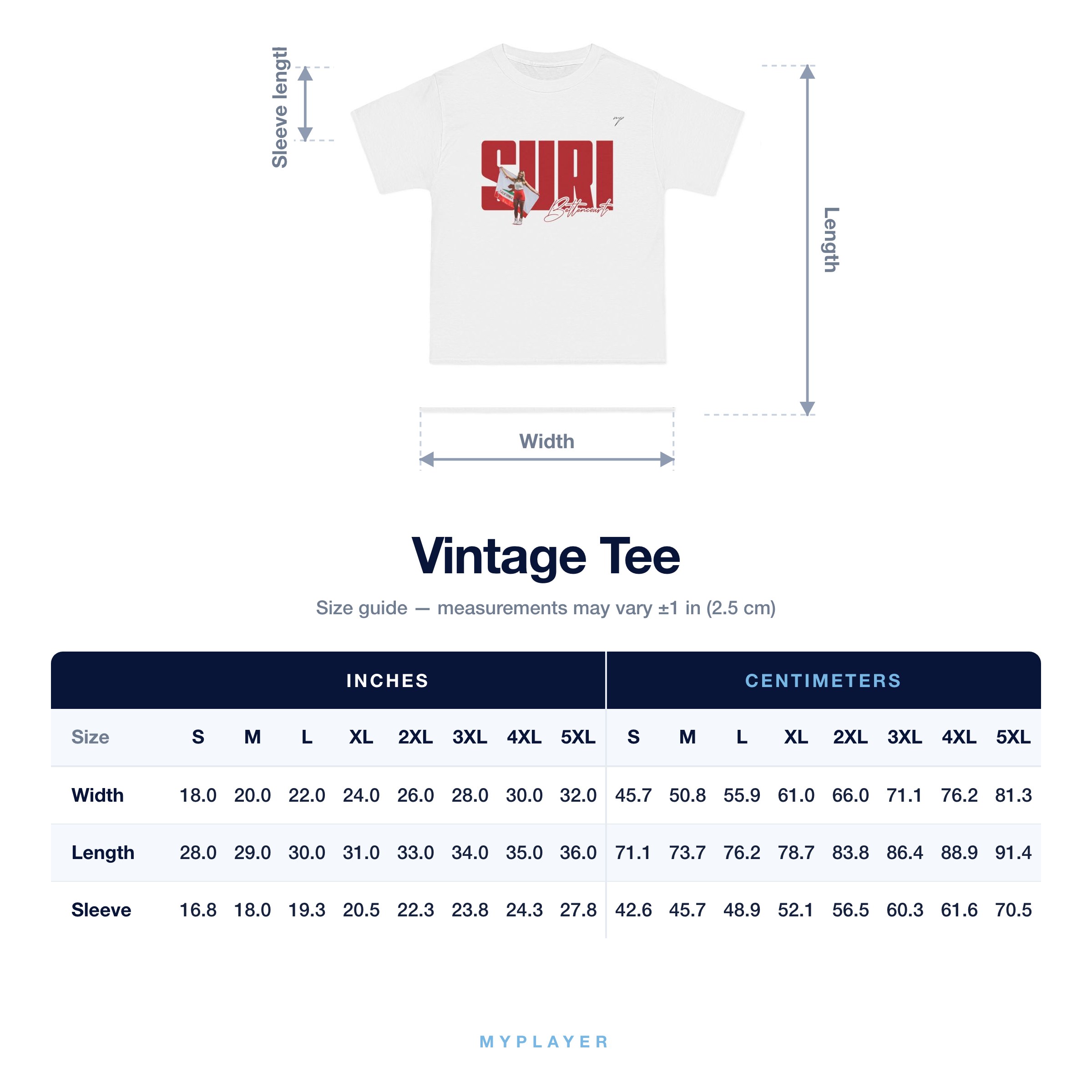Vintage Tee size chart
