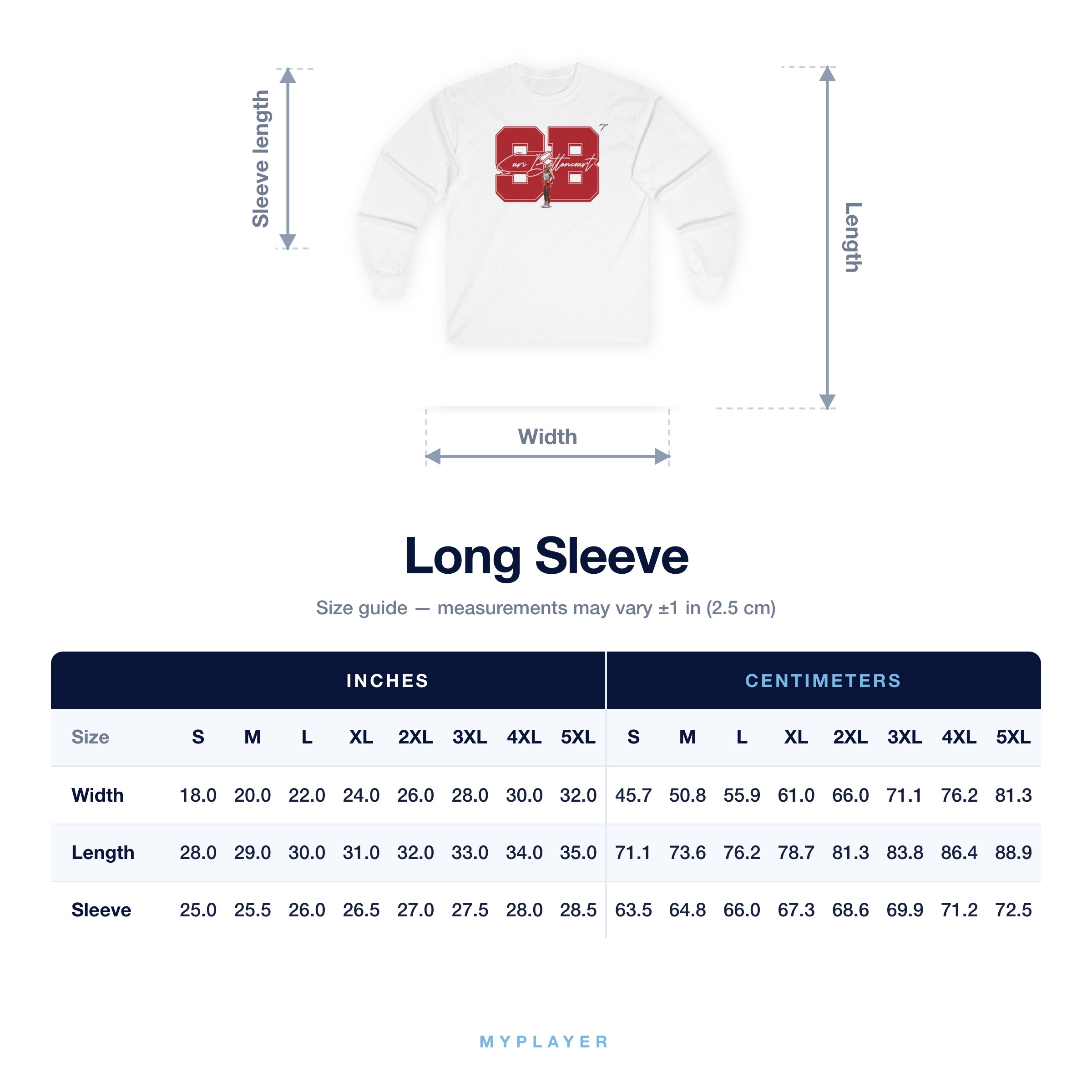 Long Sleeve size chart