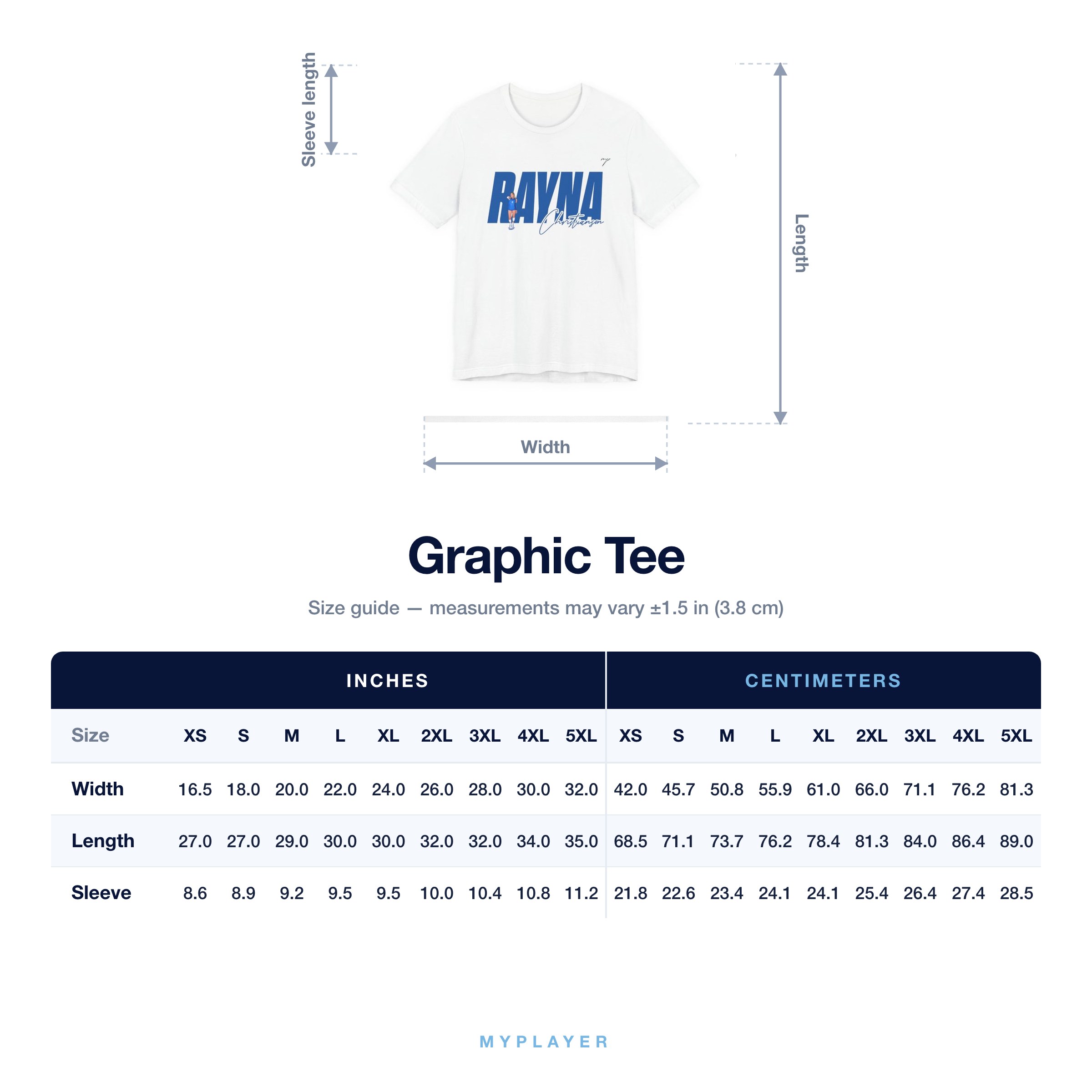 Graphic Tee size chart