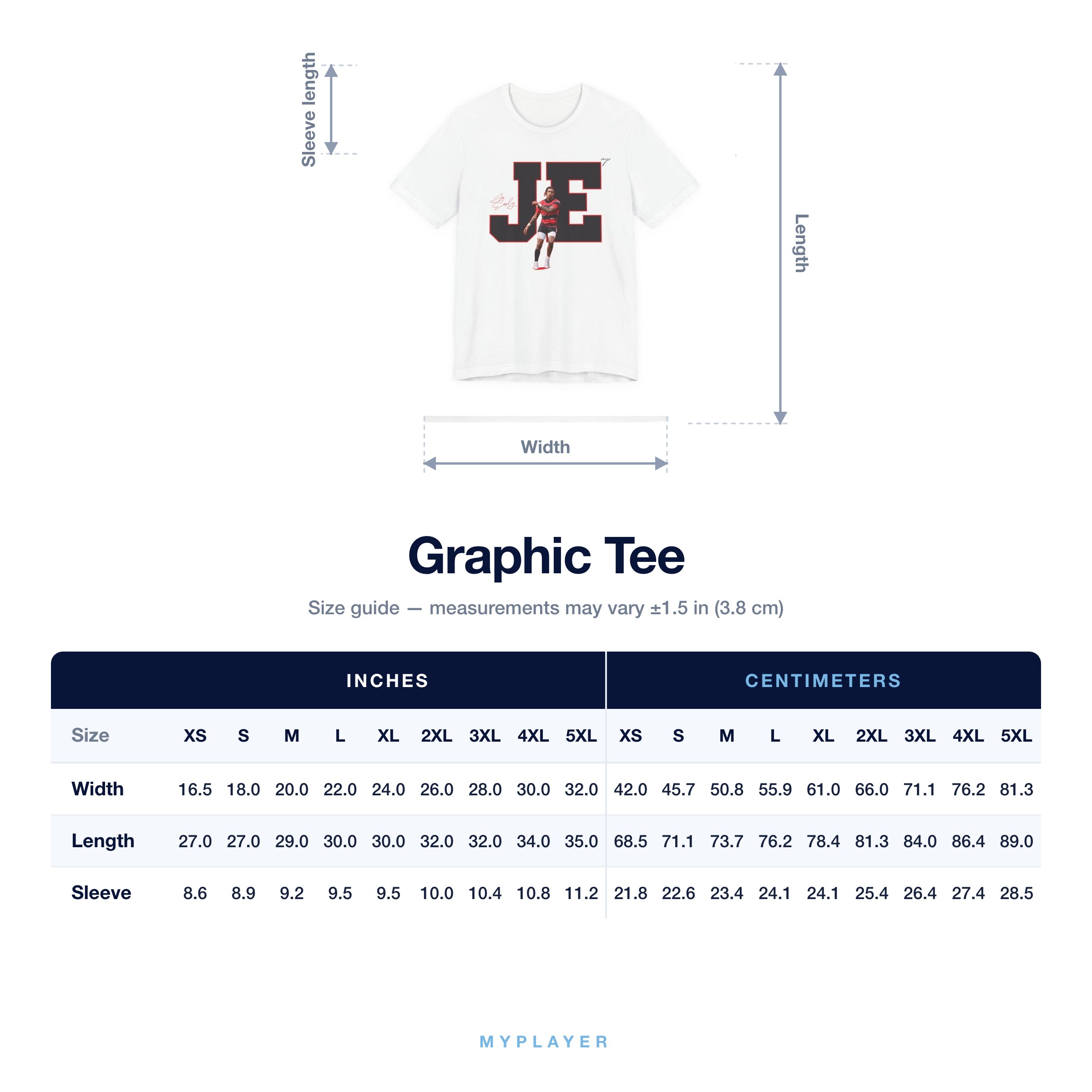 Graphic Tee size chart