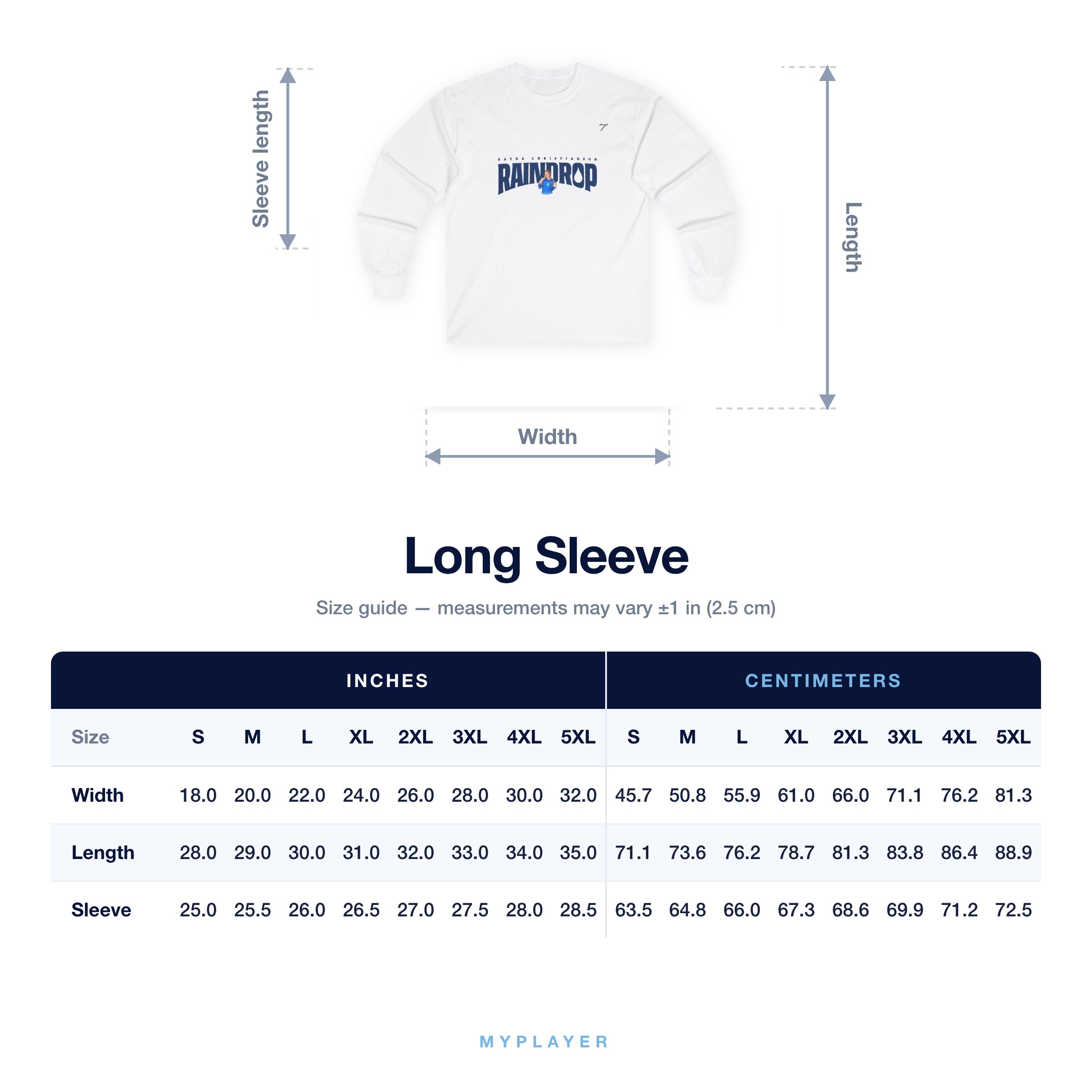 Long Sleeve size chart