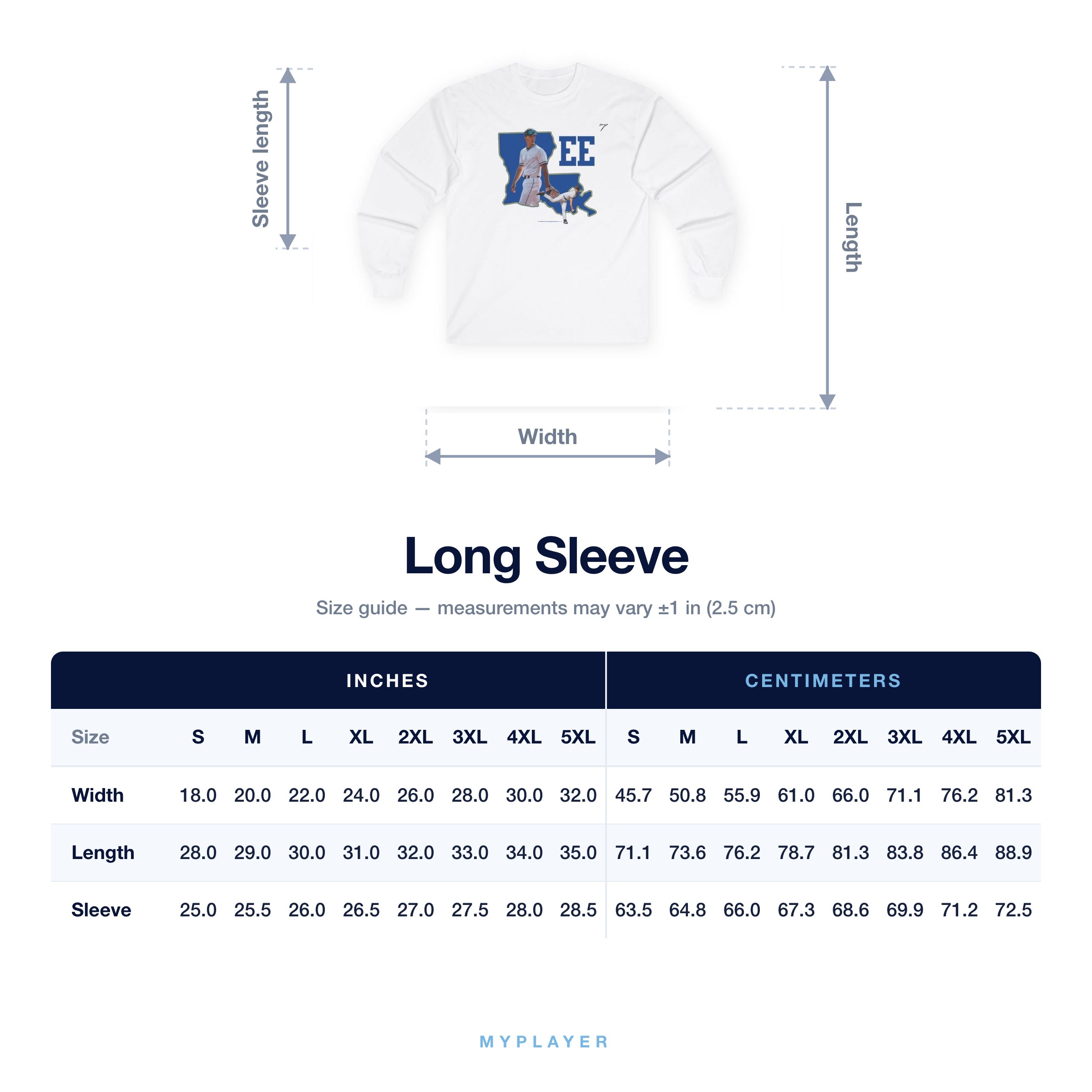 Long Sleeve size chart