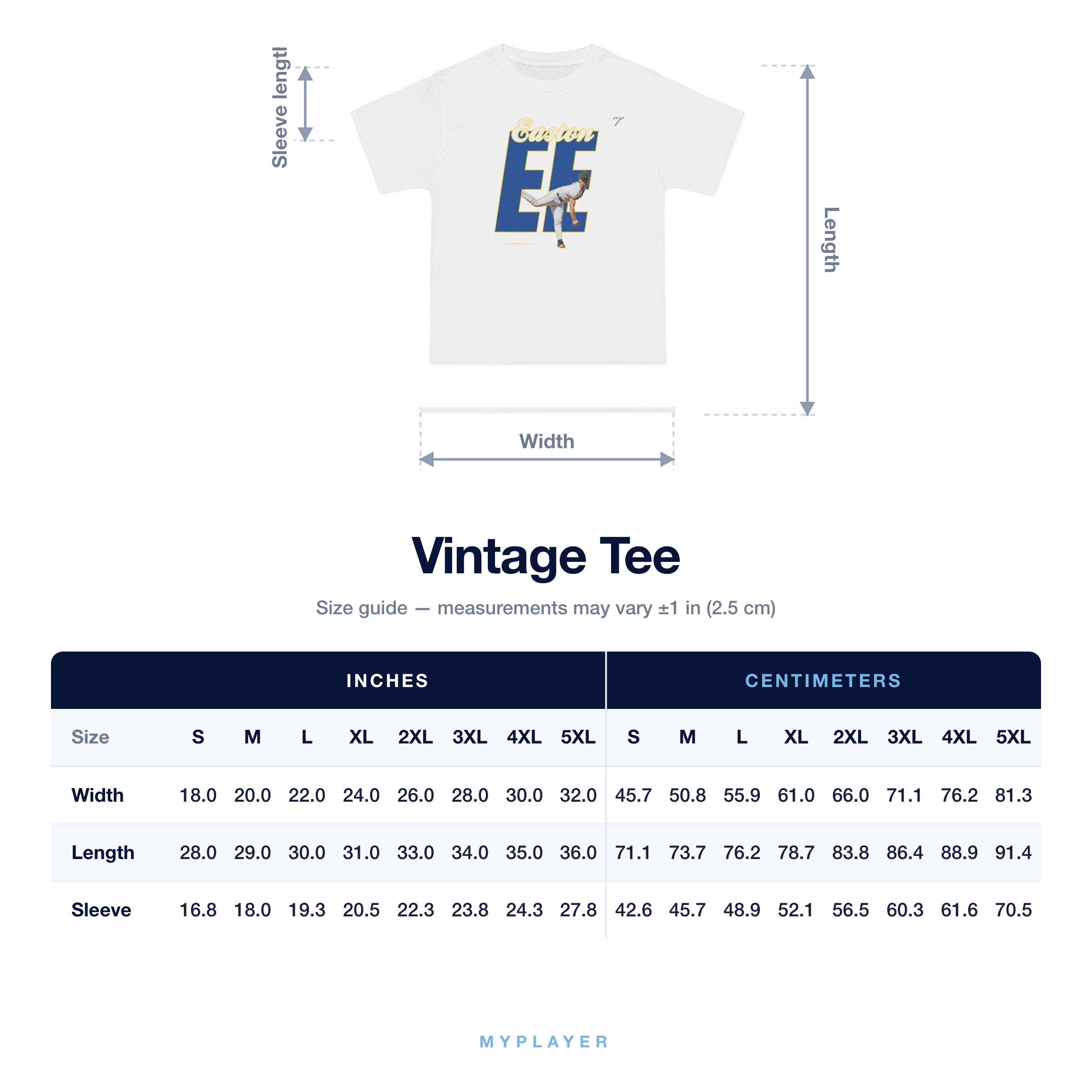 Vintage Tee size chart