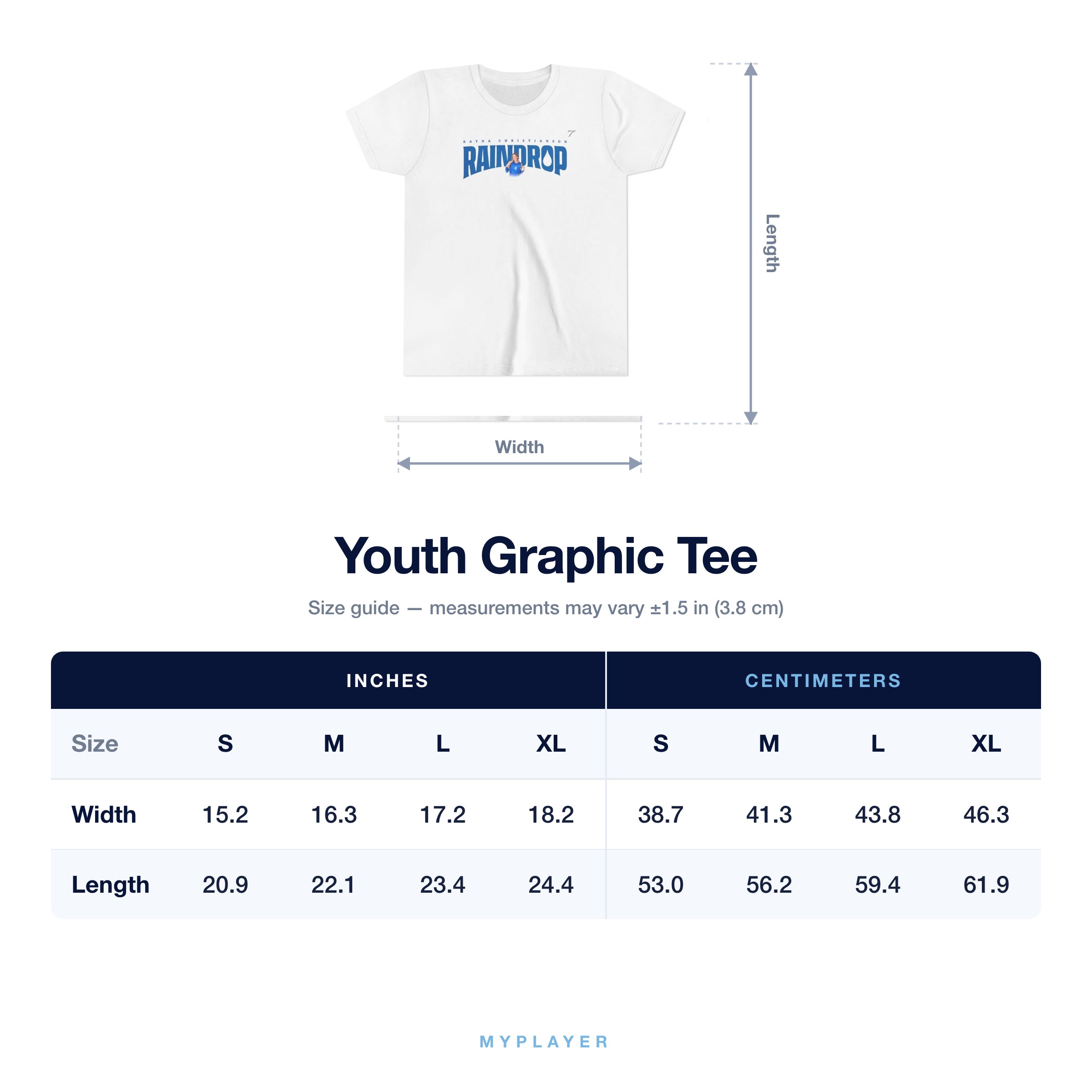 Youth Tee size chart