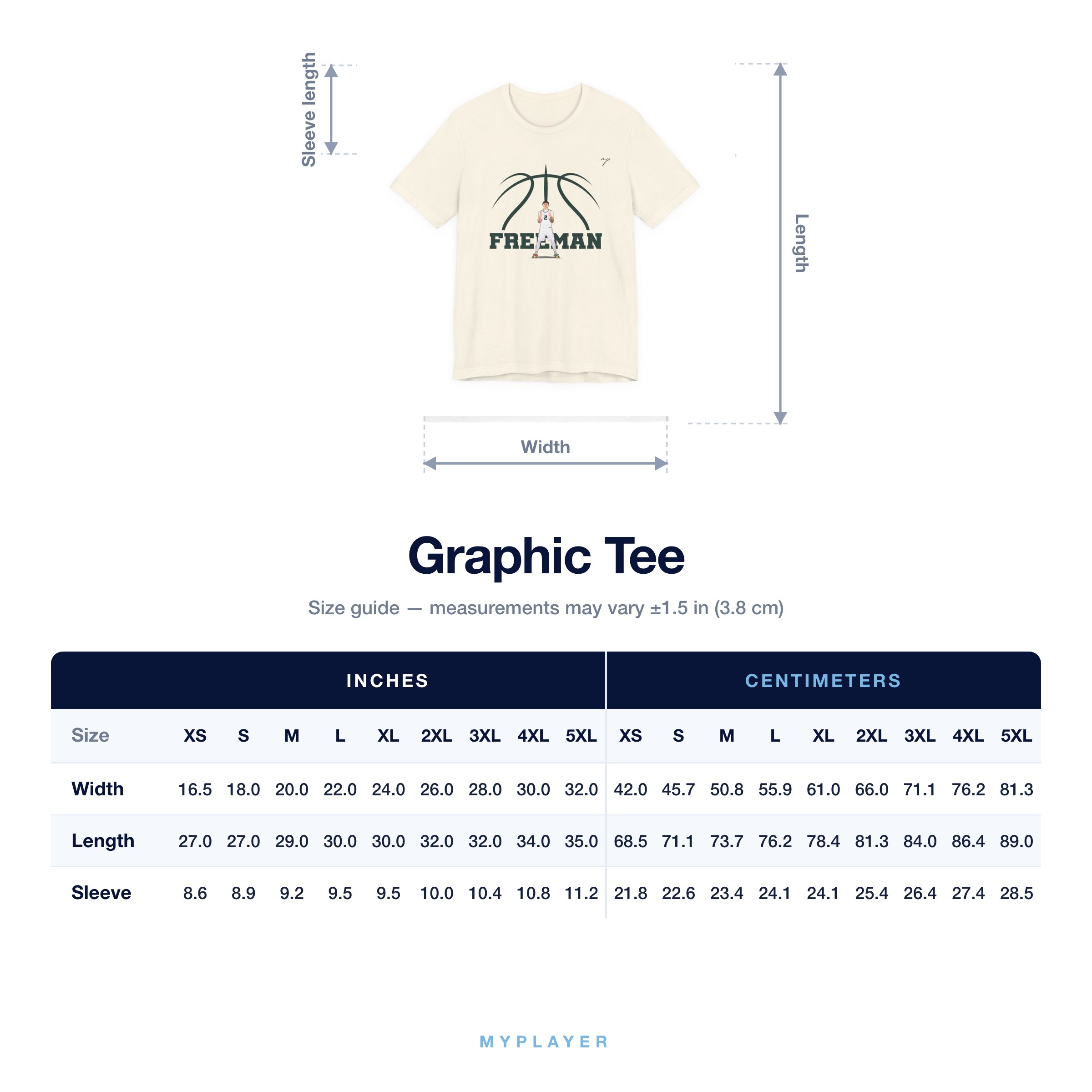 Graphic Tee size chart