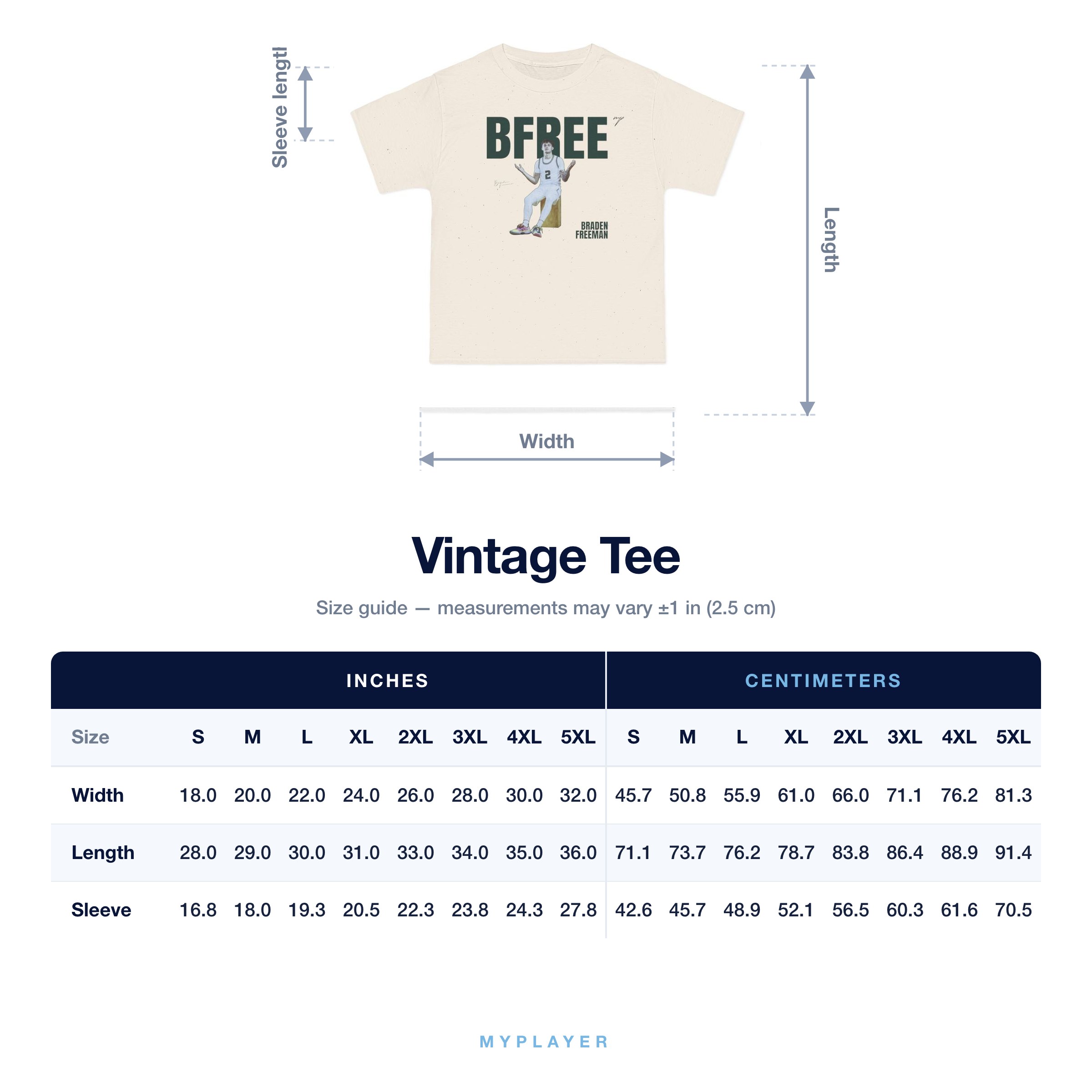Vintage Tee size chart