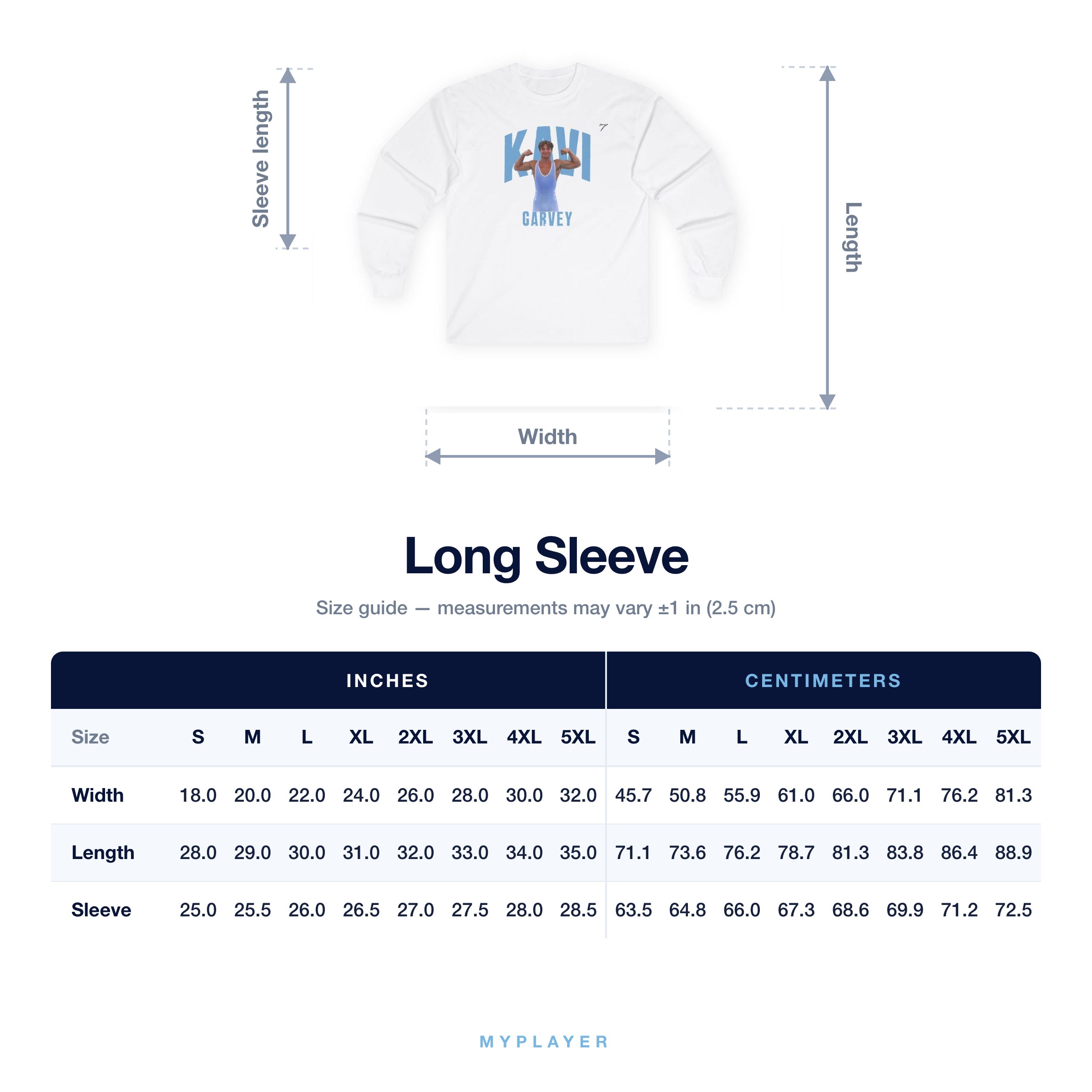 Long Sleeve size chart