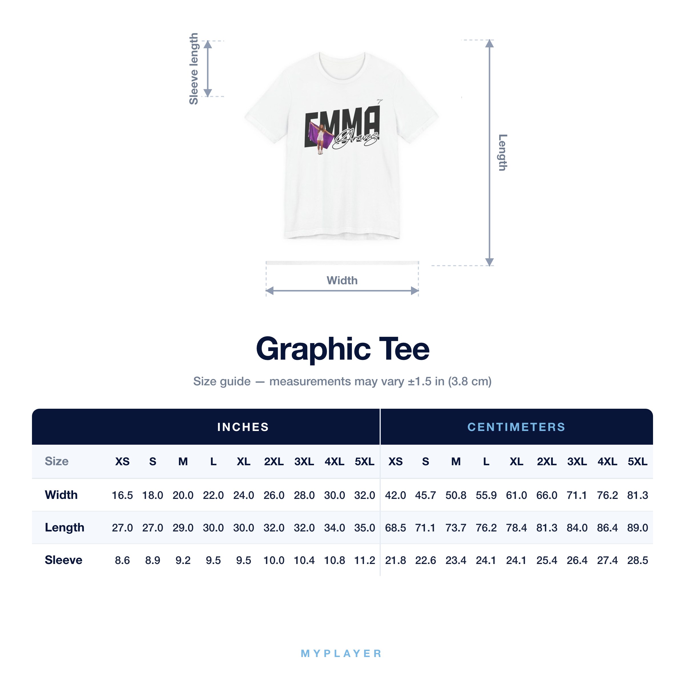 Graphic Tee size chart