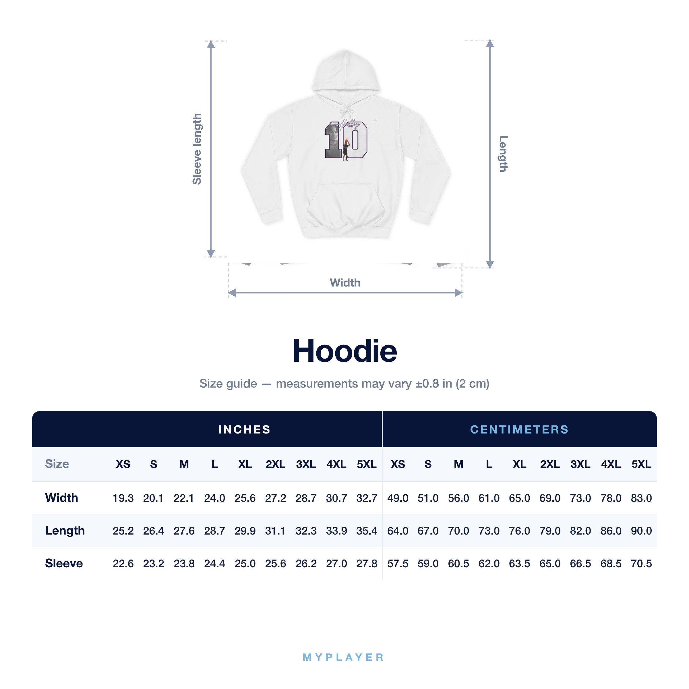 Hoodie size chart