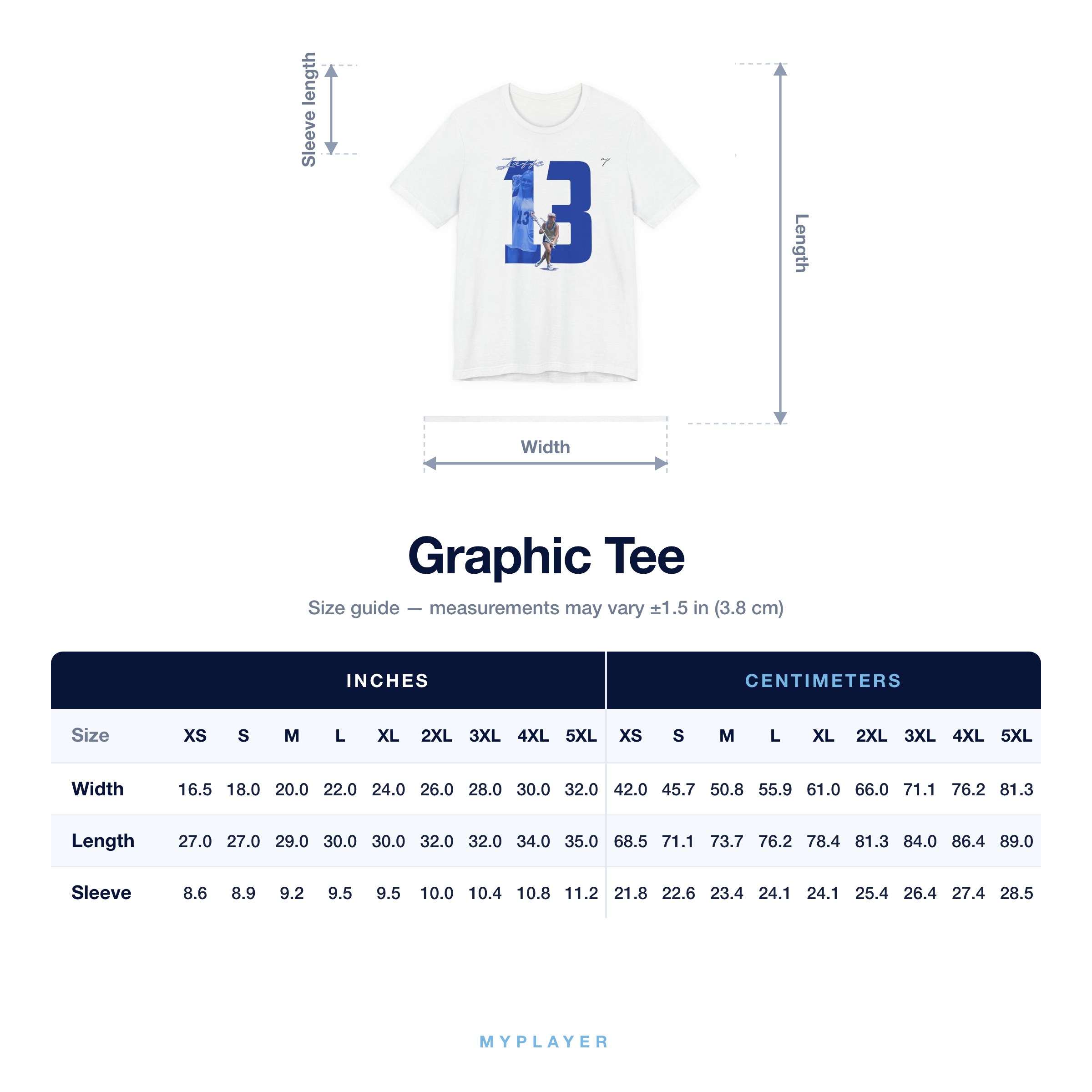 Graphic Tee size chart