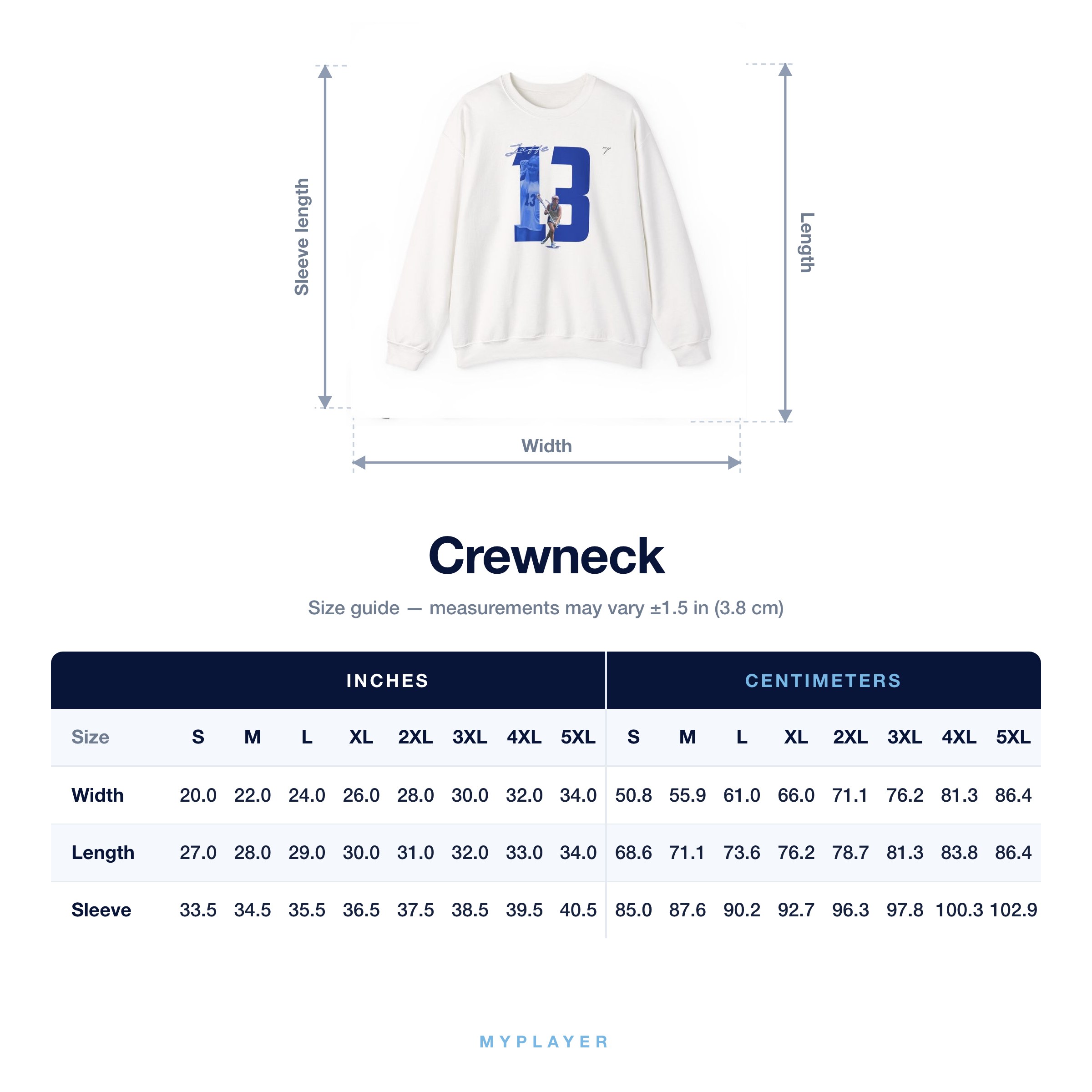Crewneck size chart