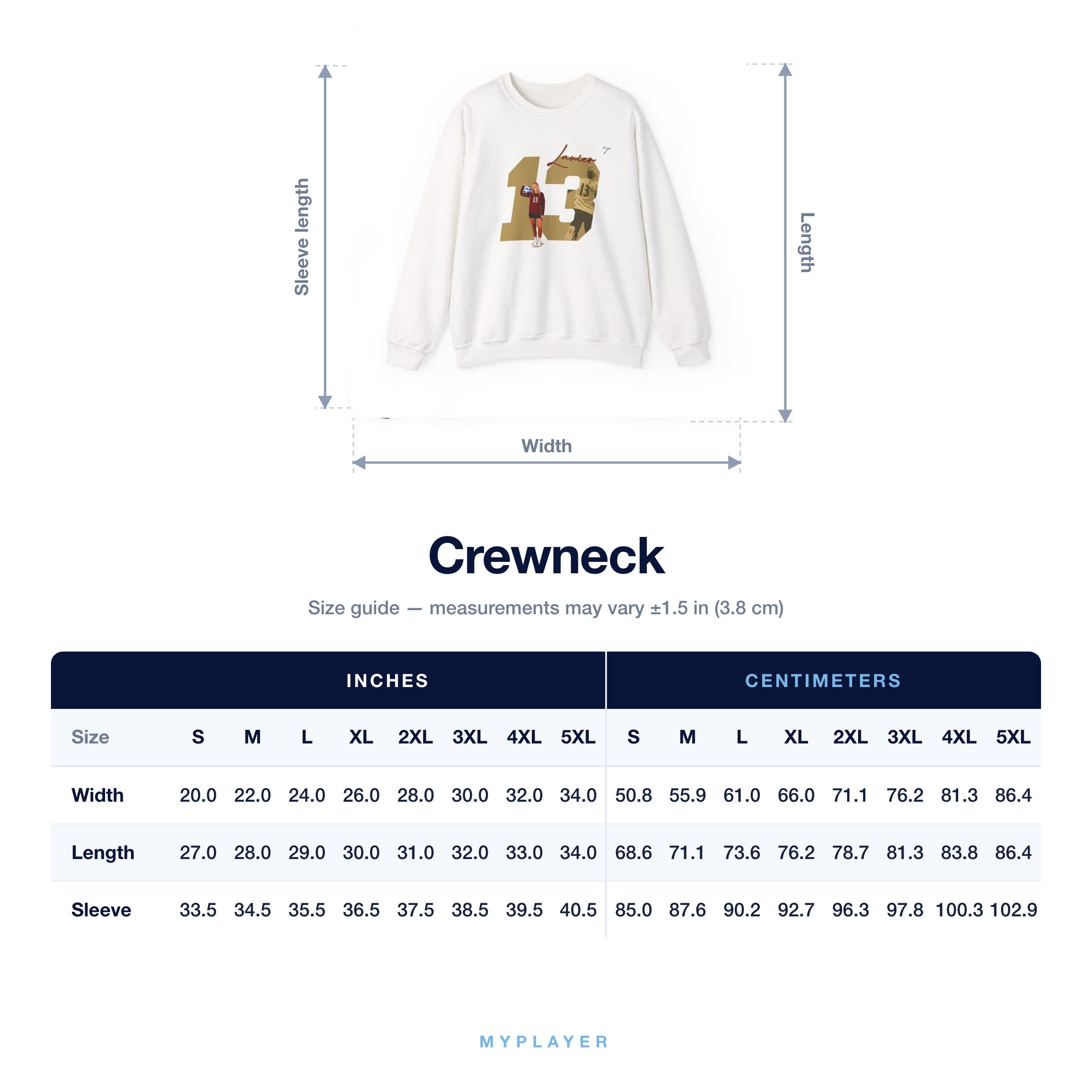Crewneck size chart